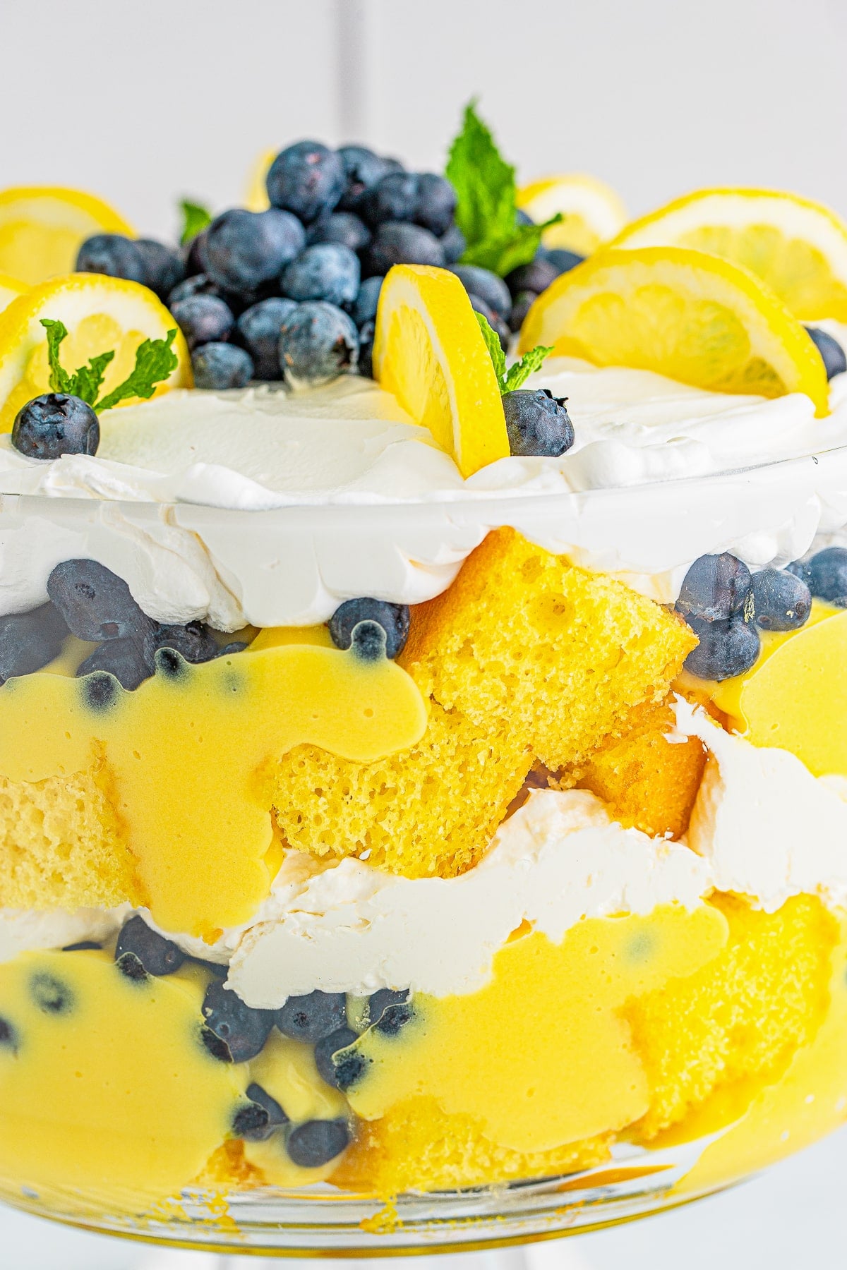 close up of Blueberry Trifle in bowl