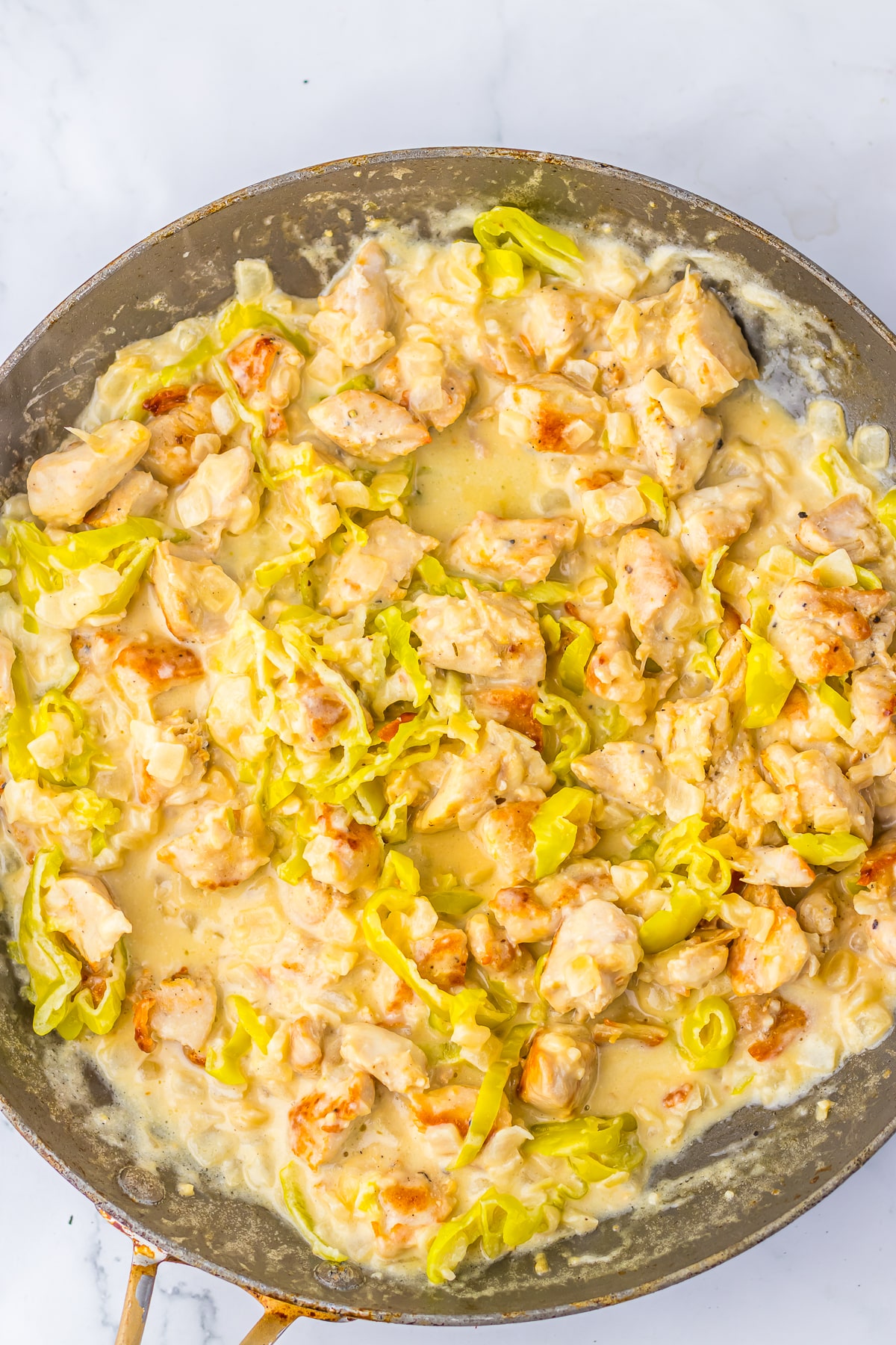 Pepperoncini Chicken shown in skillet