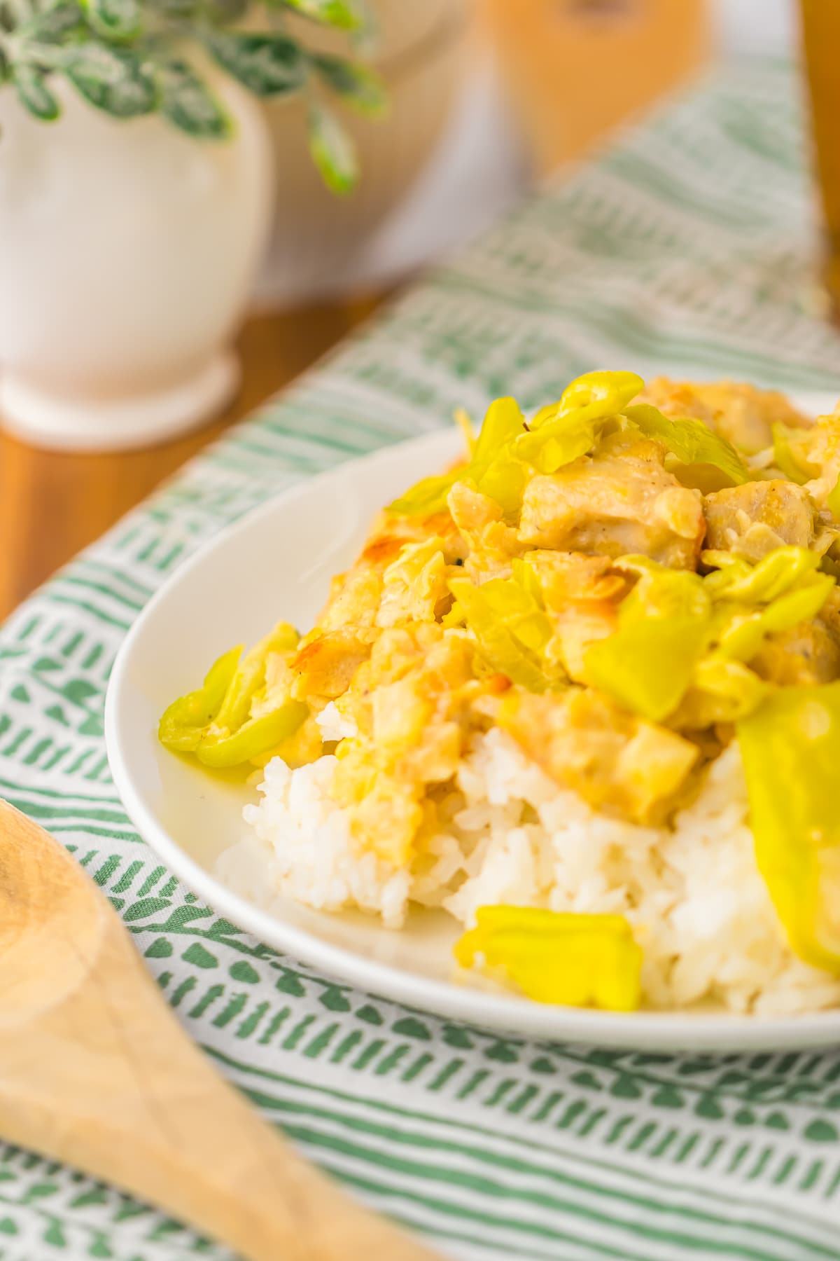 Pepperoncini Chicken served on white rice