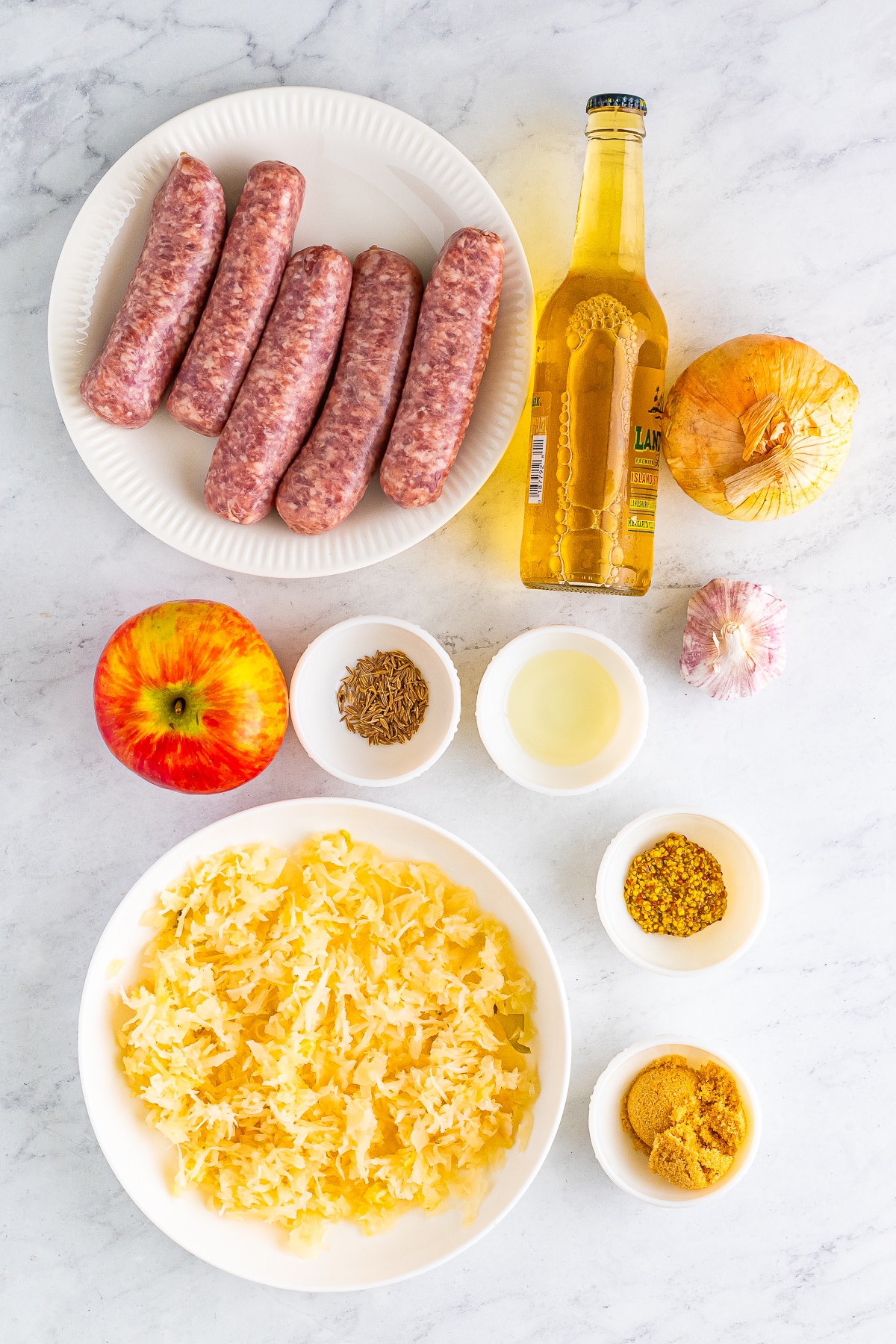 ingredients needed to make Brats and Sauerkraut
