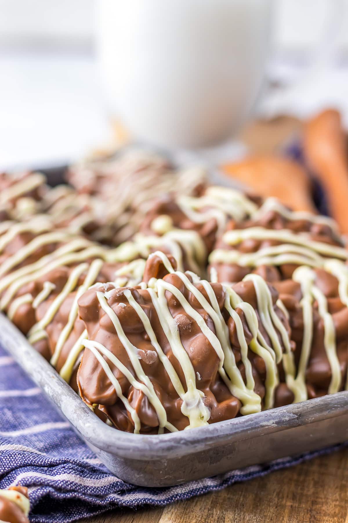 close up of Nut Clusters in metal tray