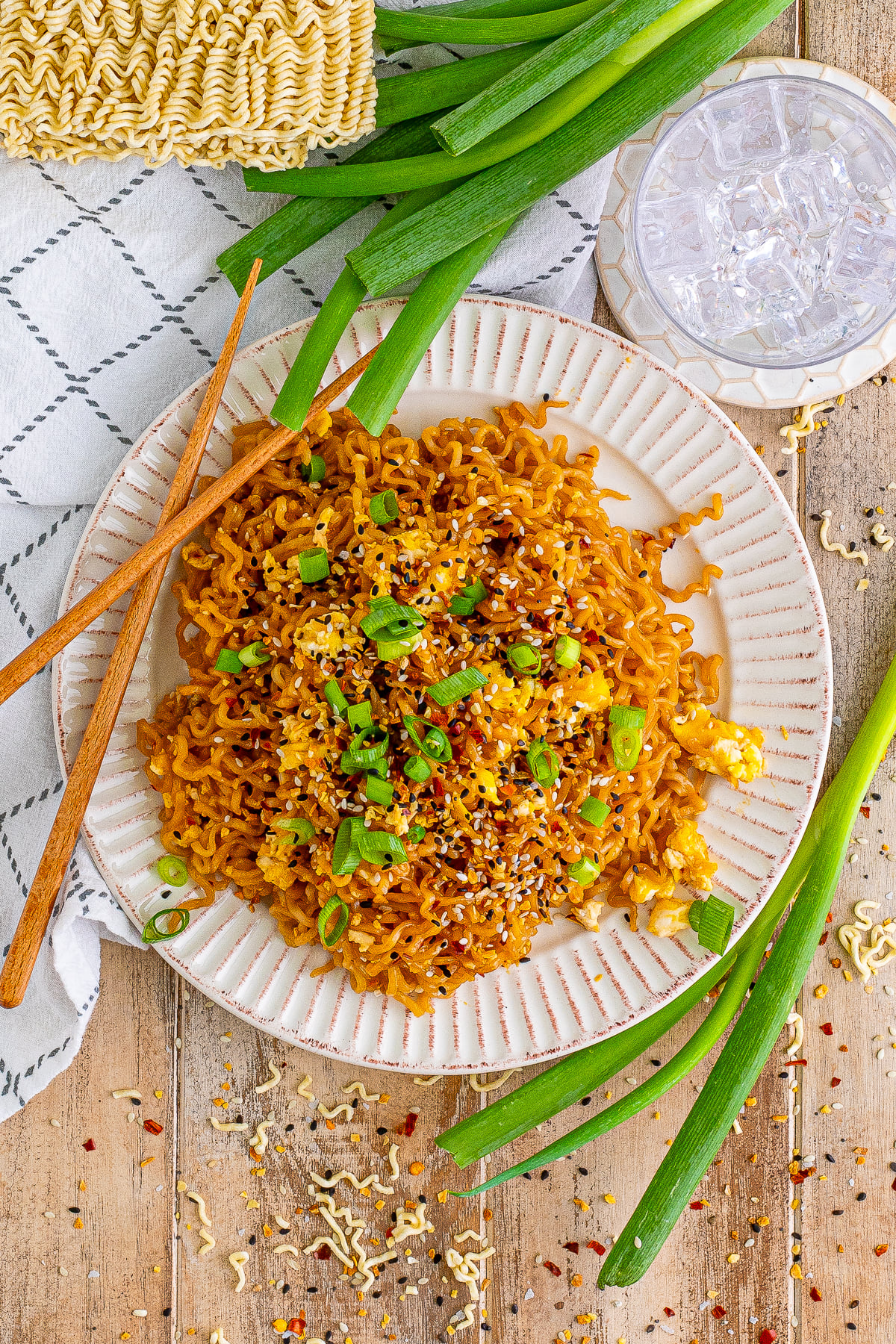 overhead image of Tik Tok Ramen on white plate