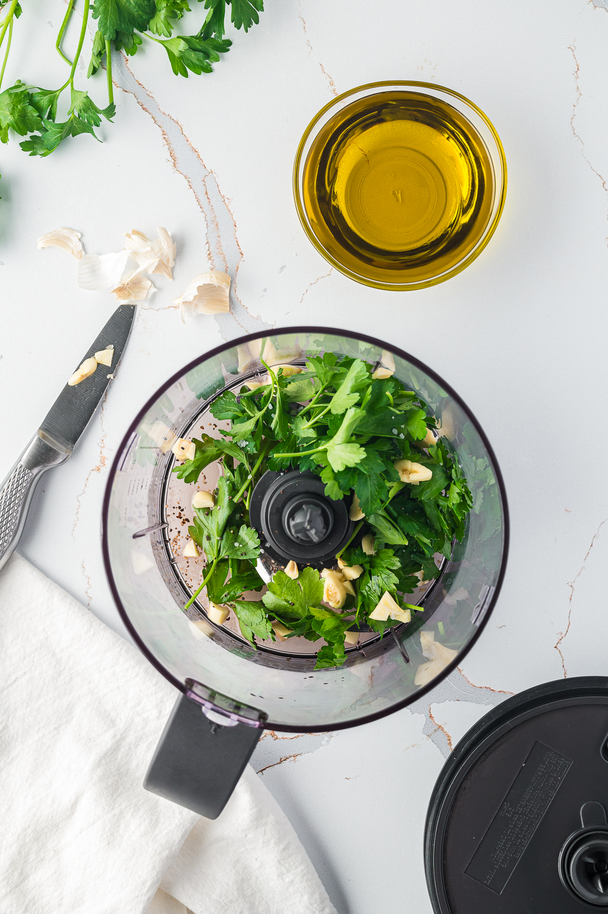 first step of making chimichurri sauce