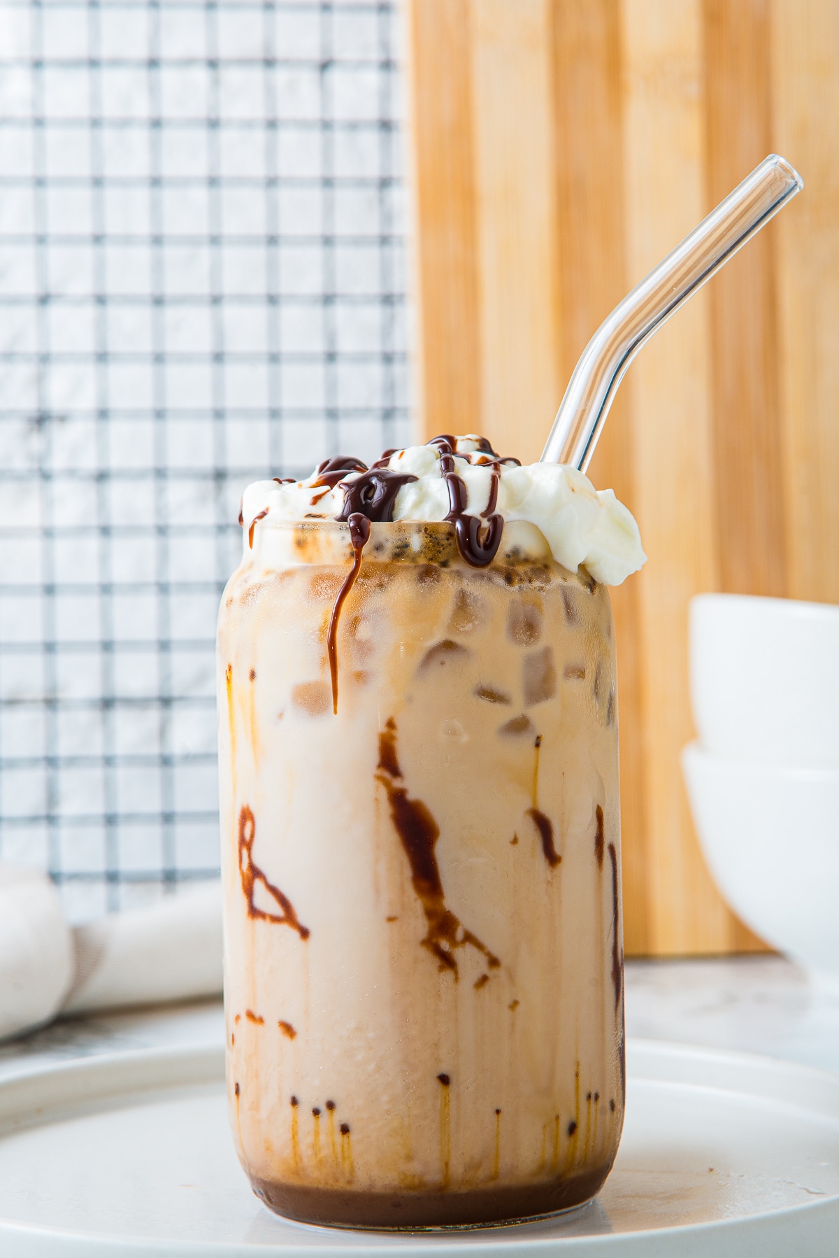 up close image of iced cafe mocha