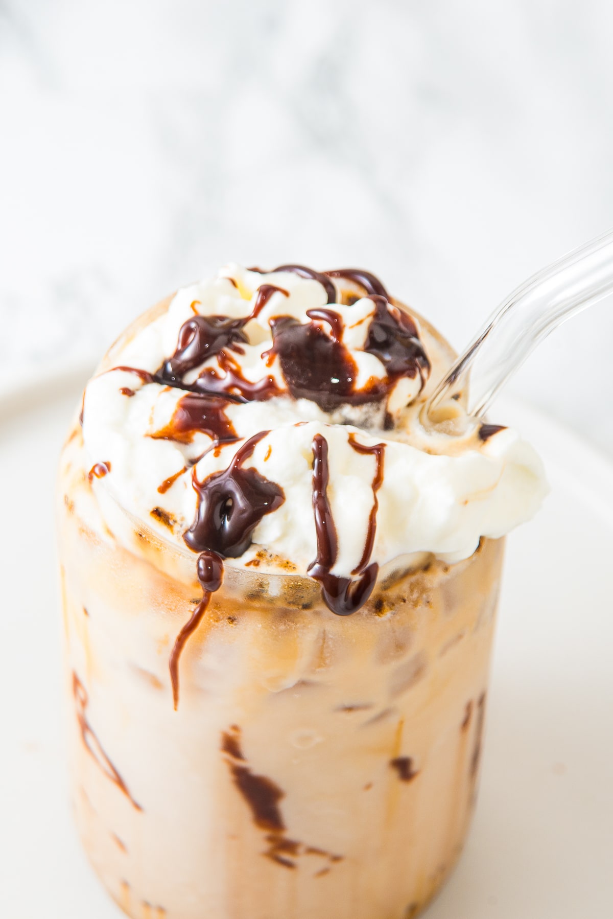 up close image of iced cafe mocha