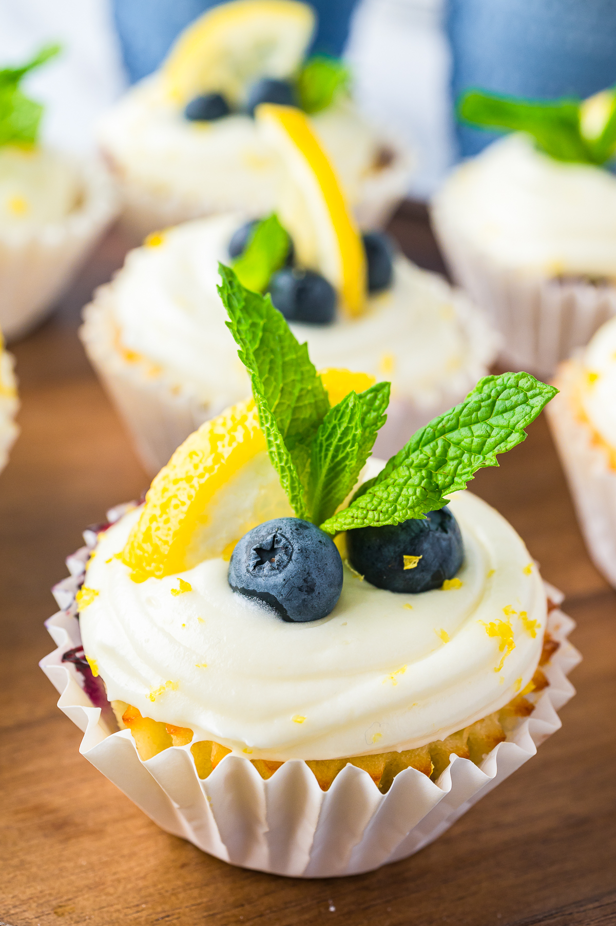 upclose image of Lemon Blueberry Cupcakes 