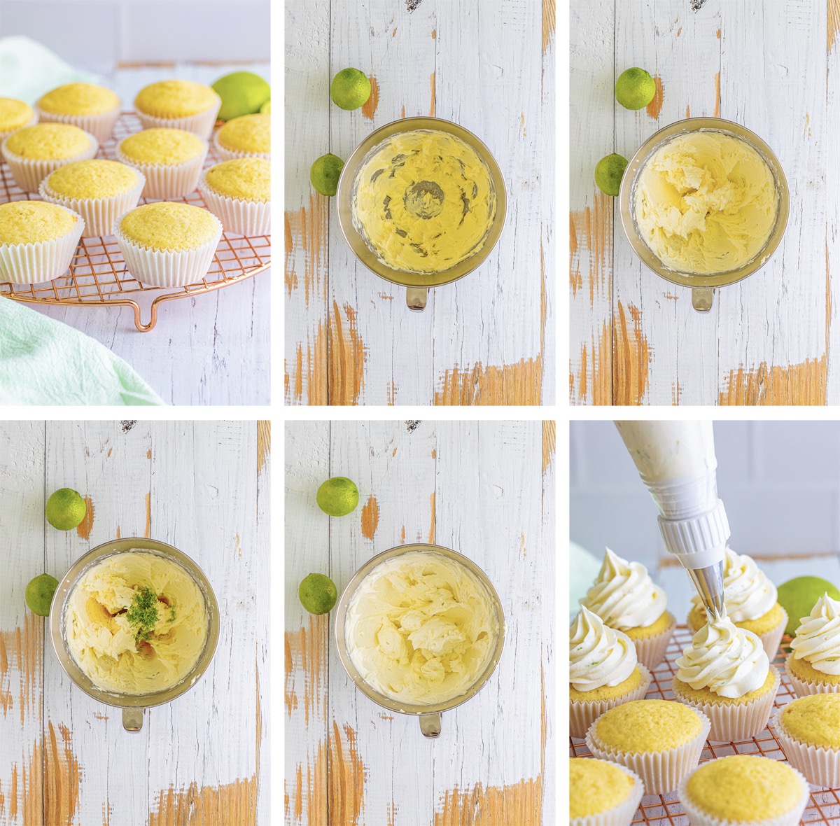 collage of images showing how to make the frosting for Margarita Cupcakes