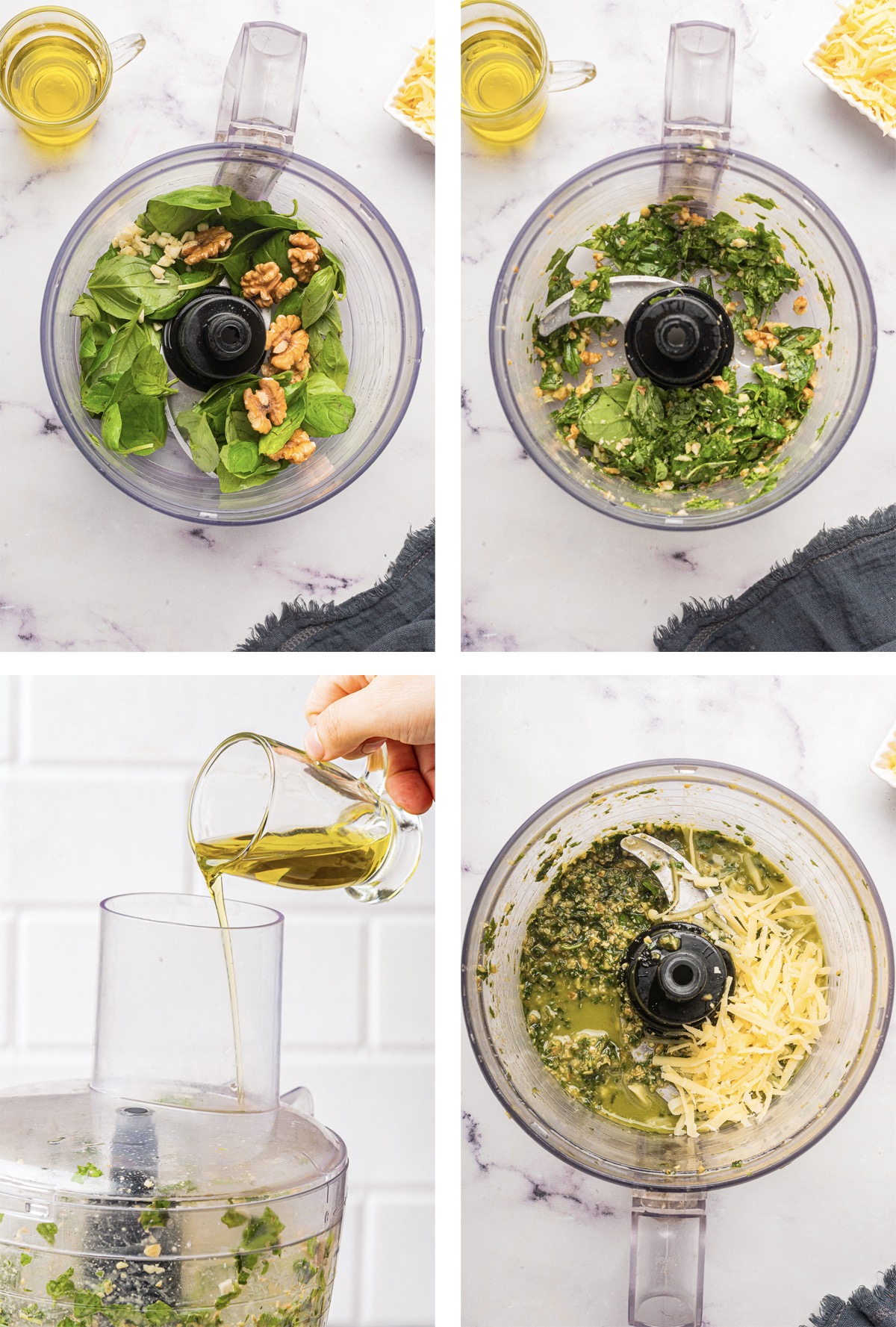 collage of images showing how to make Pesto sauce with walnuts
