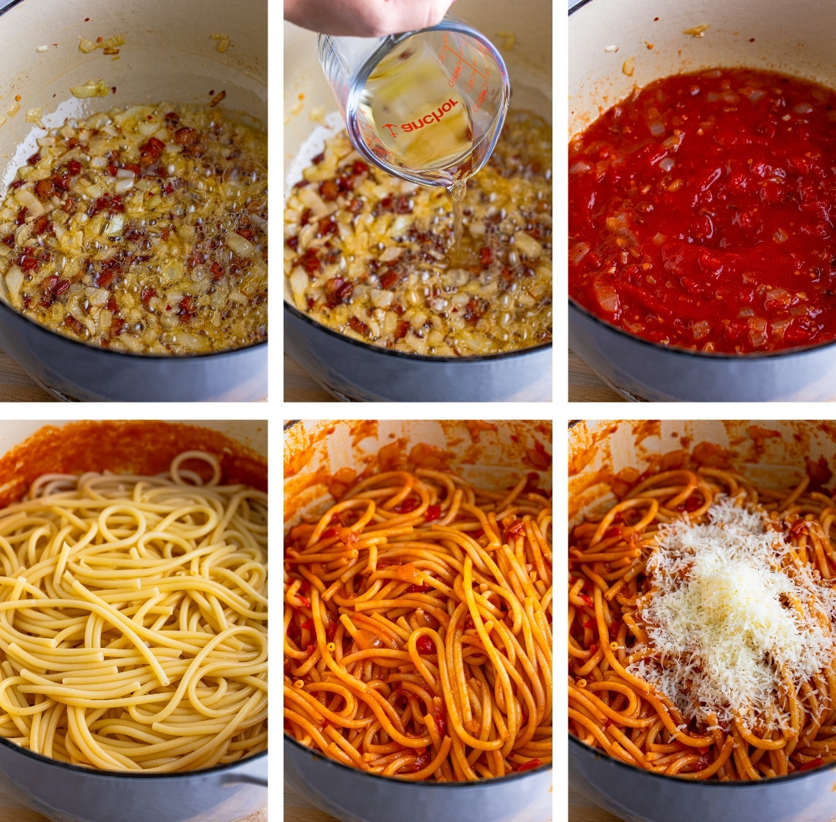 collage of images showing how to make Bucatini all Amatriciana