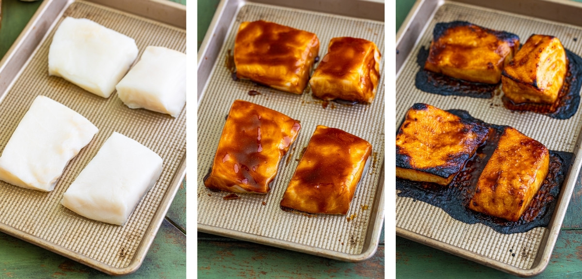 showing how to broil Chilean Sea Bass Recipe