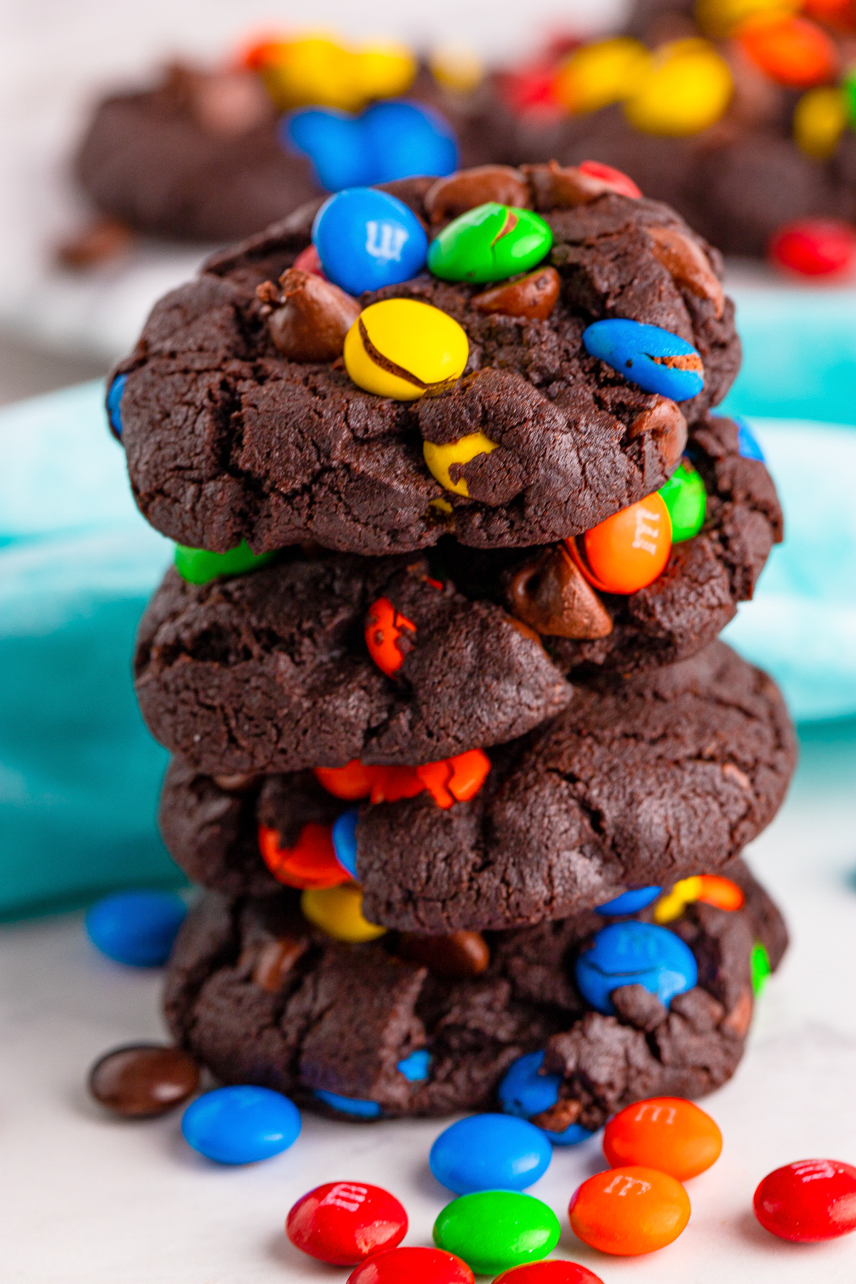a stack of Chocolate Chip M&M Cookies