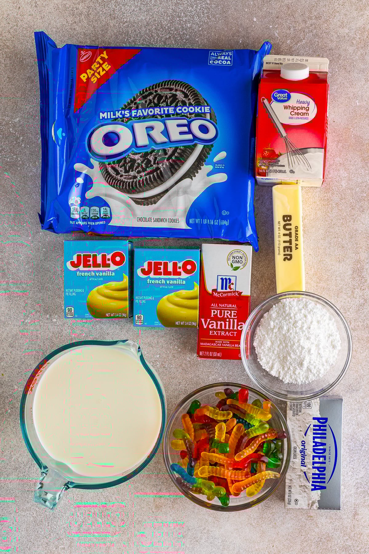 ingredients needed to make Dirt Cake Recipe