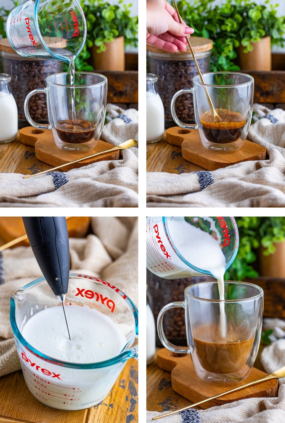 collage of images showing how to make a flat white