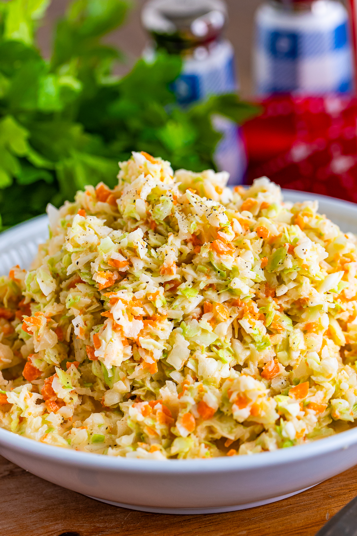 up close image of Kentucky Fried Chicken Coleslaw Recipe served in a bowl