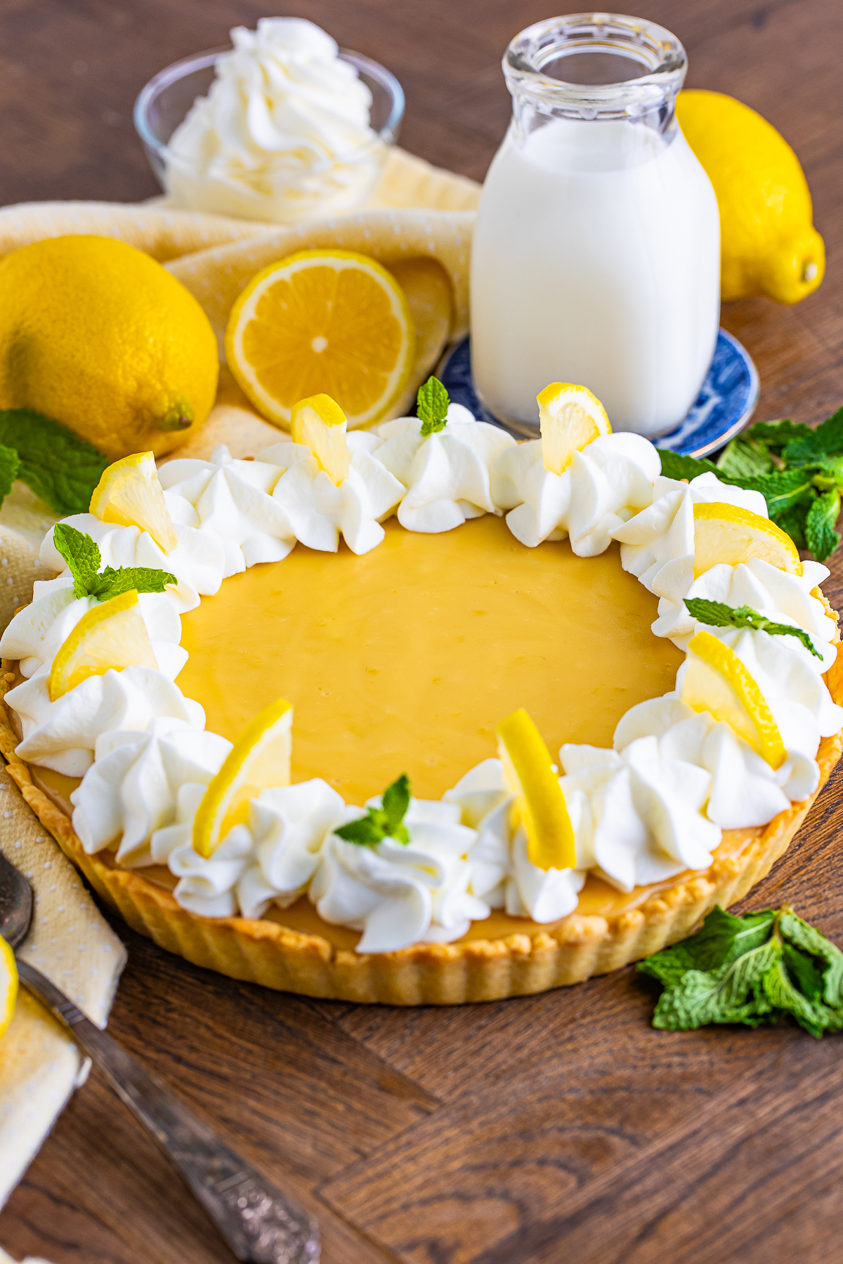 finished Lemonade Tart with garnishes