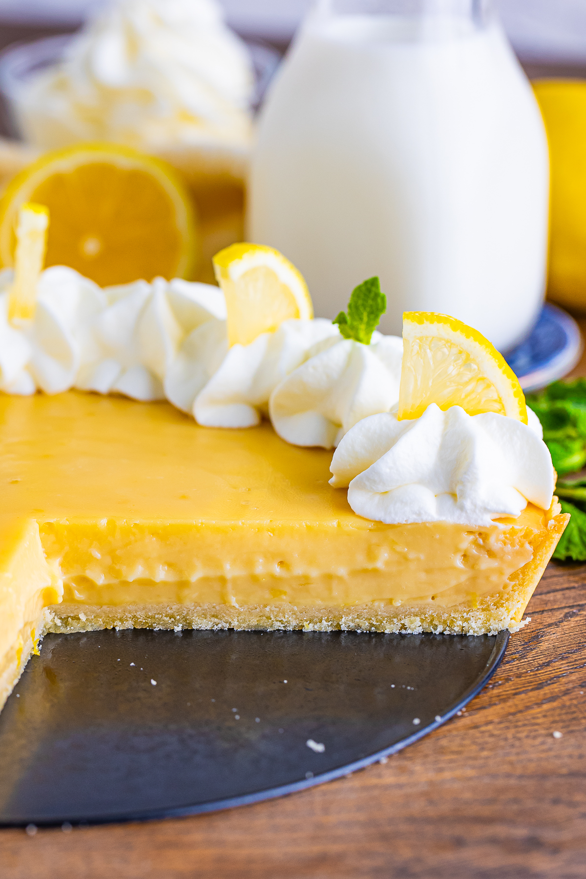 Lemonade Tart that has been cut to see the interior