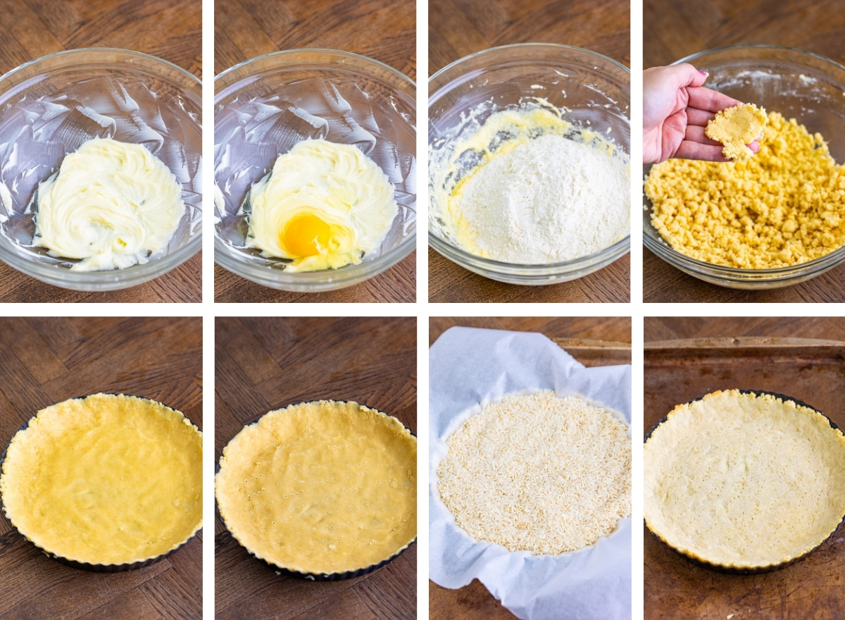 collage of images showing how to make the crust for Lemonade Tart