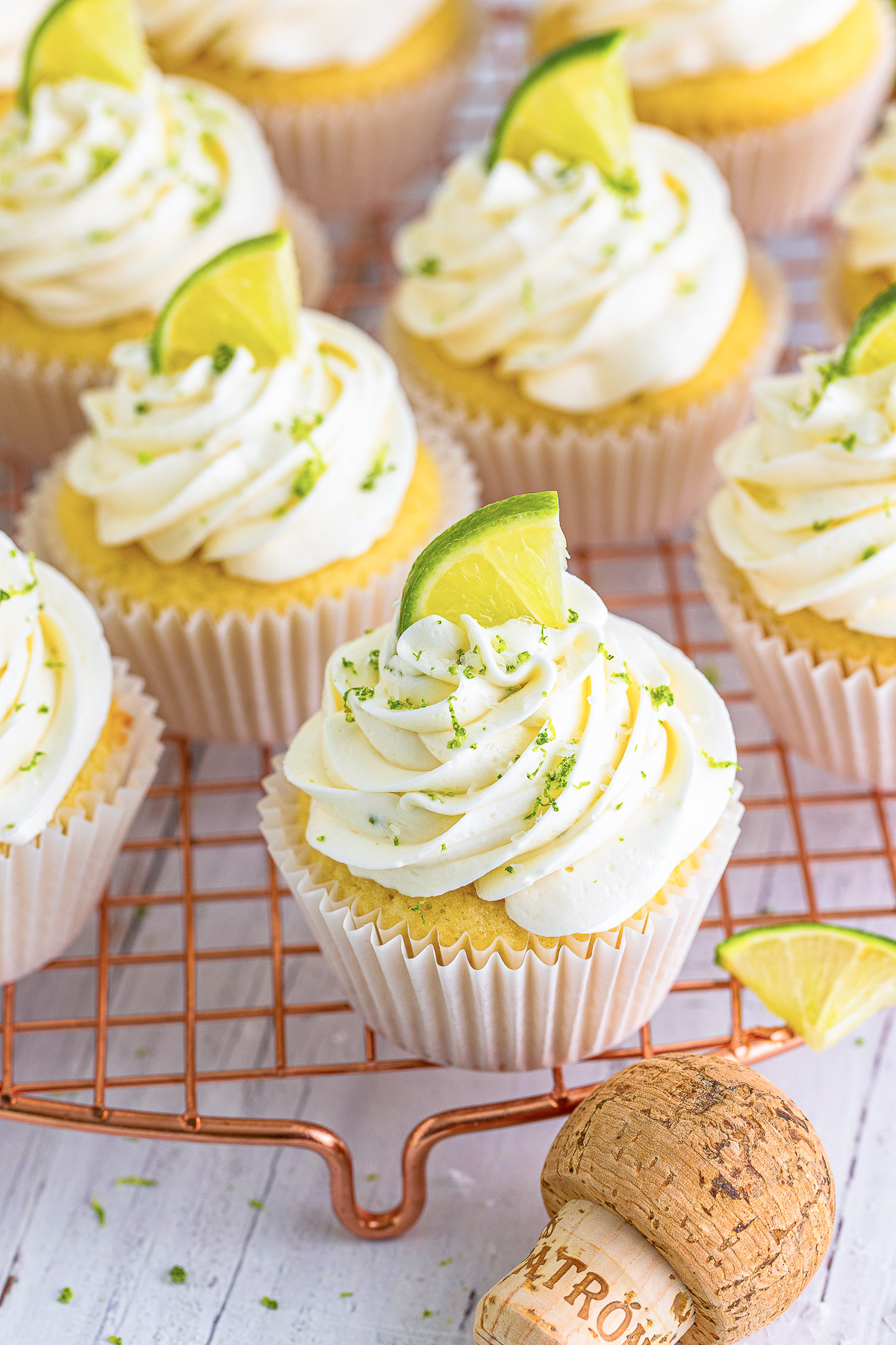 close up Margarita Cupcakes on wire rack