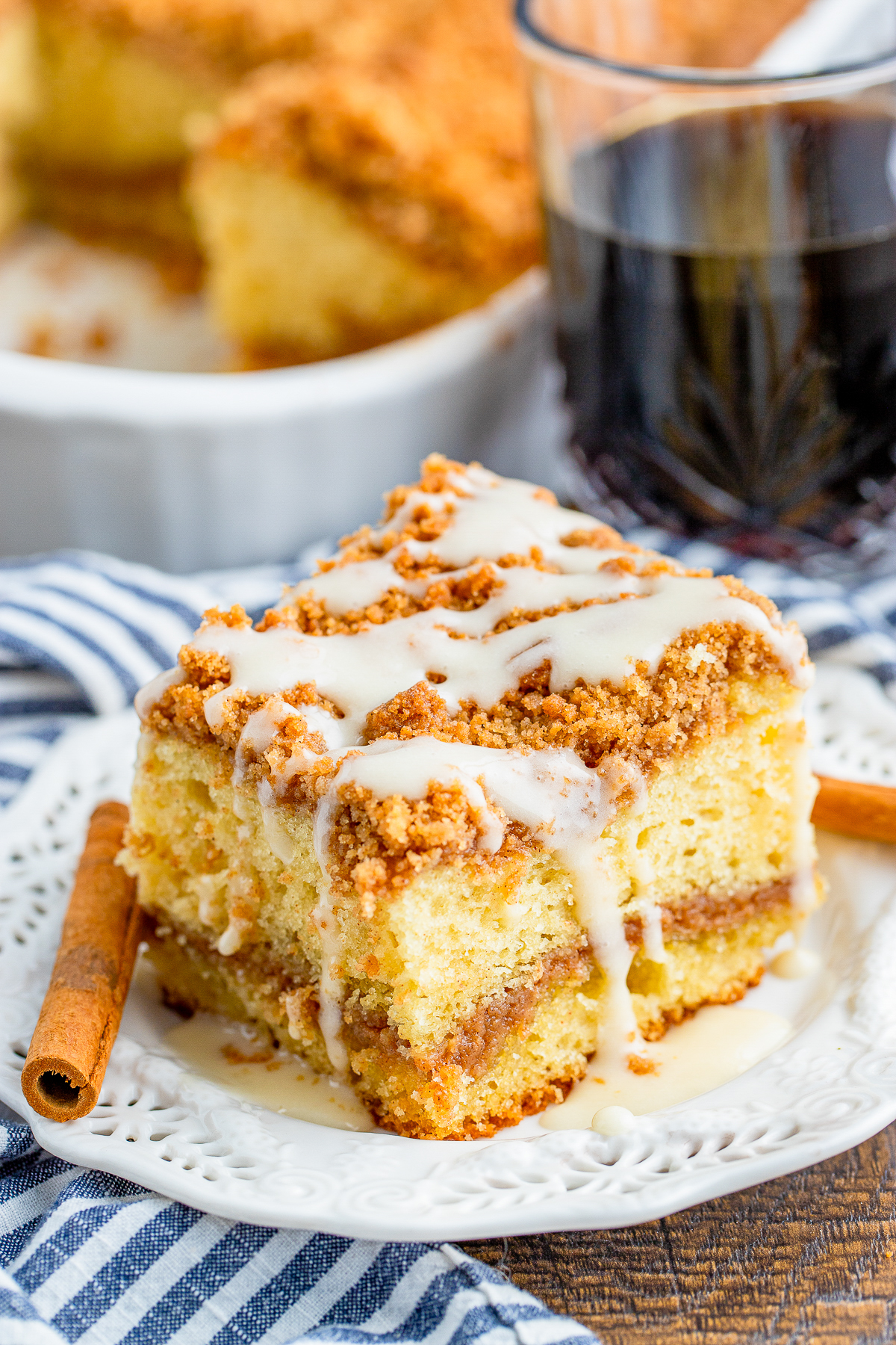 Sour Cream Coffee Cake on white plate