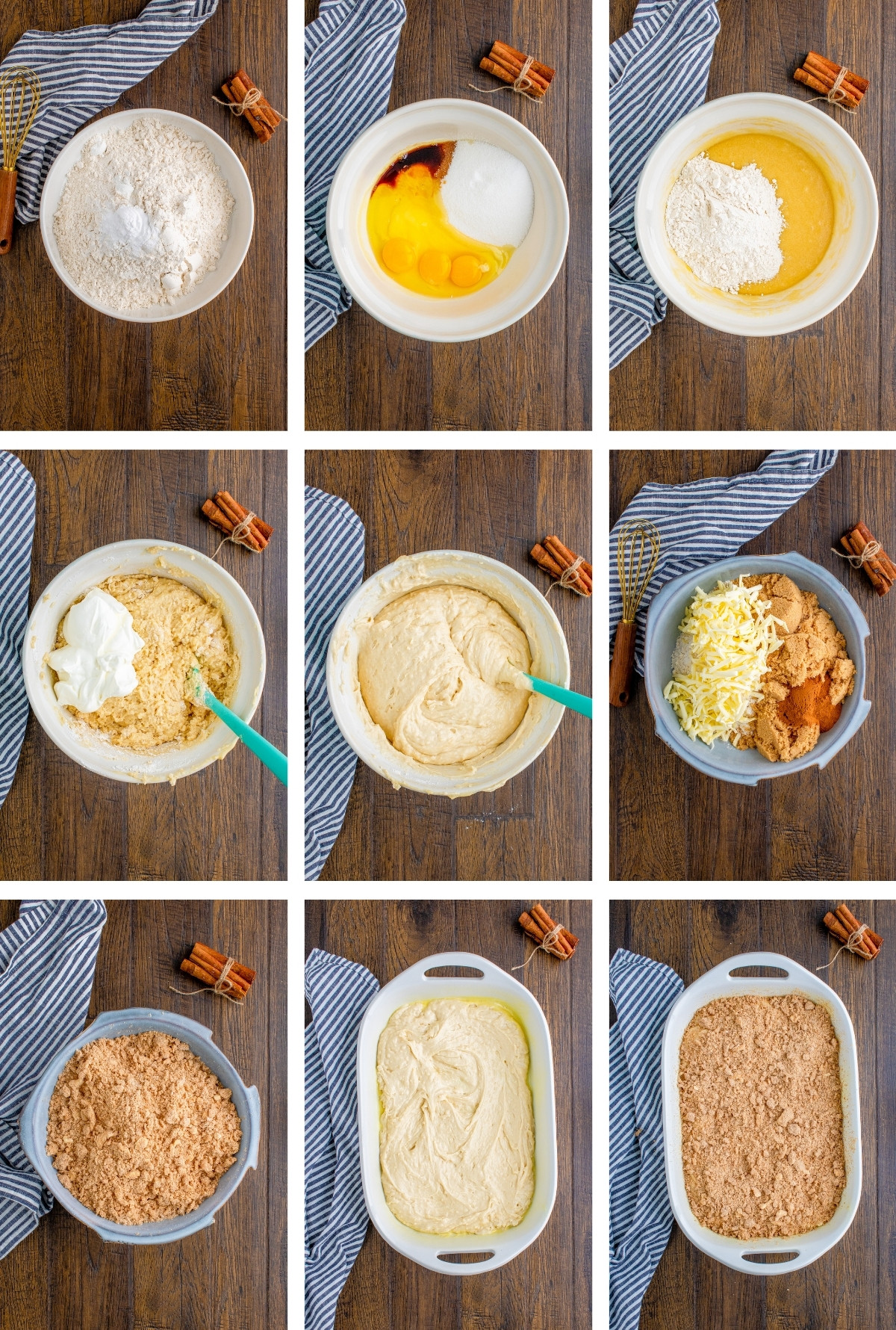 collage of photos showing how to make Sour Cream Coffee Cake