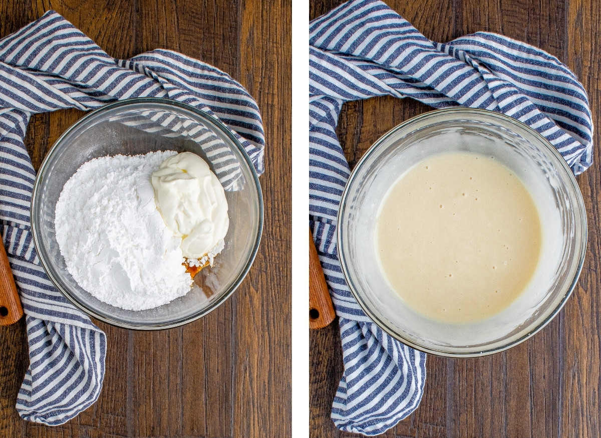 making the glaze for Sour Cream Coffee Cake