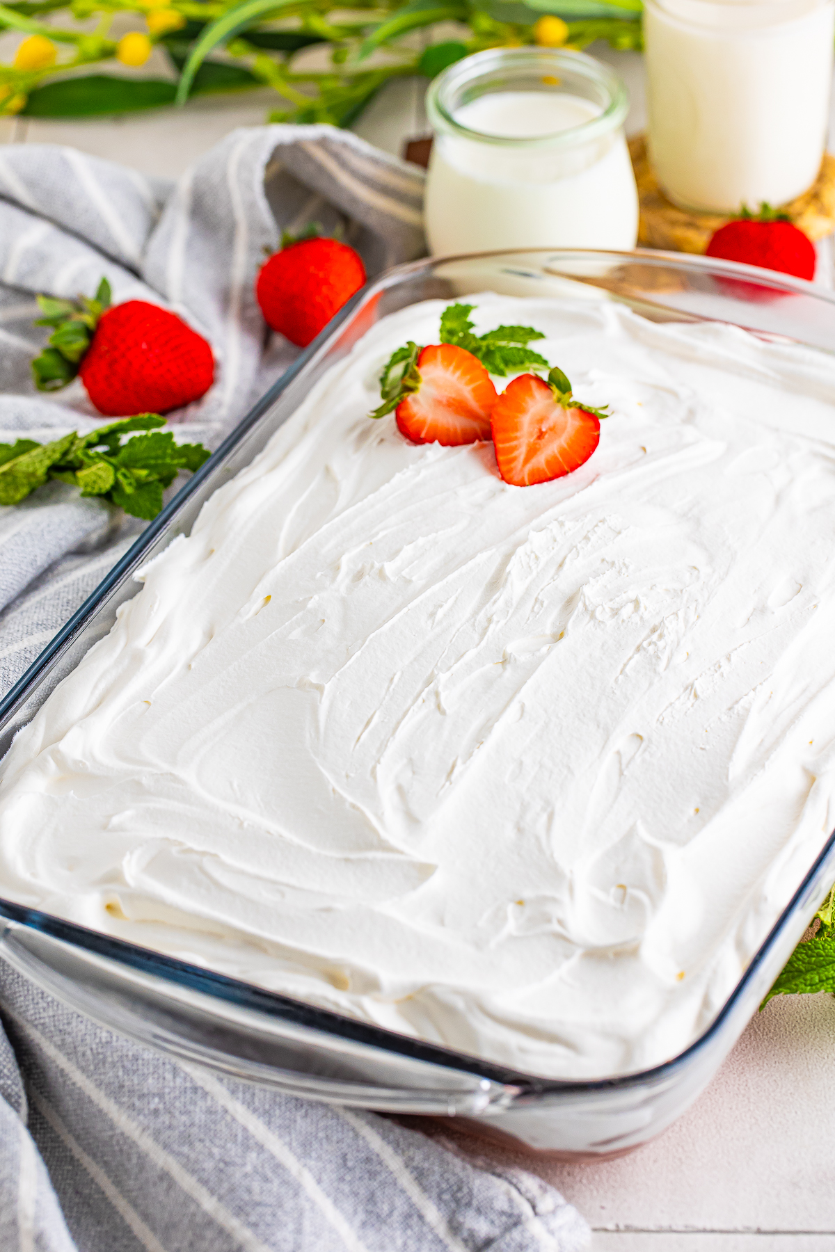 finished Jello Cake in baking dish