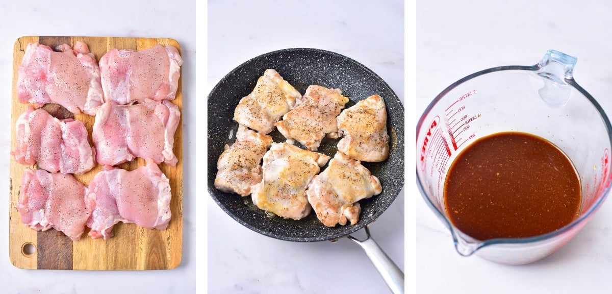 collage of images showing how to make the first steps of Teriyaki Chicken Recipe