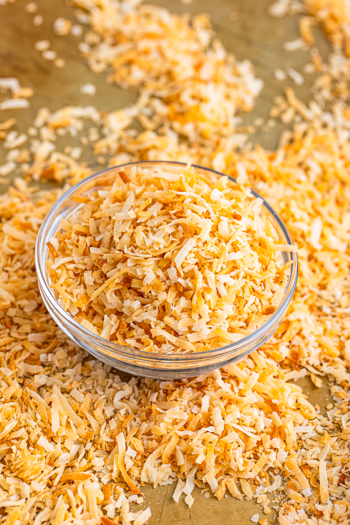 toasted coconut in a small bowl