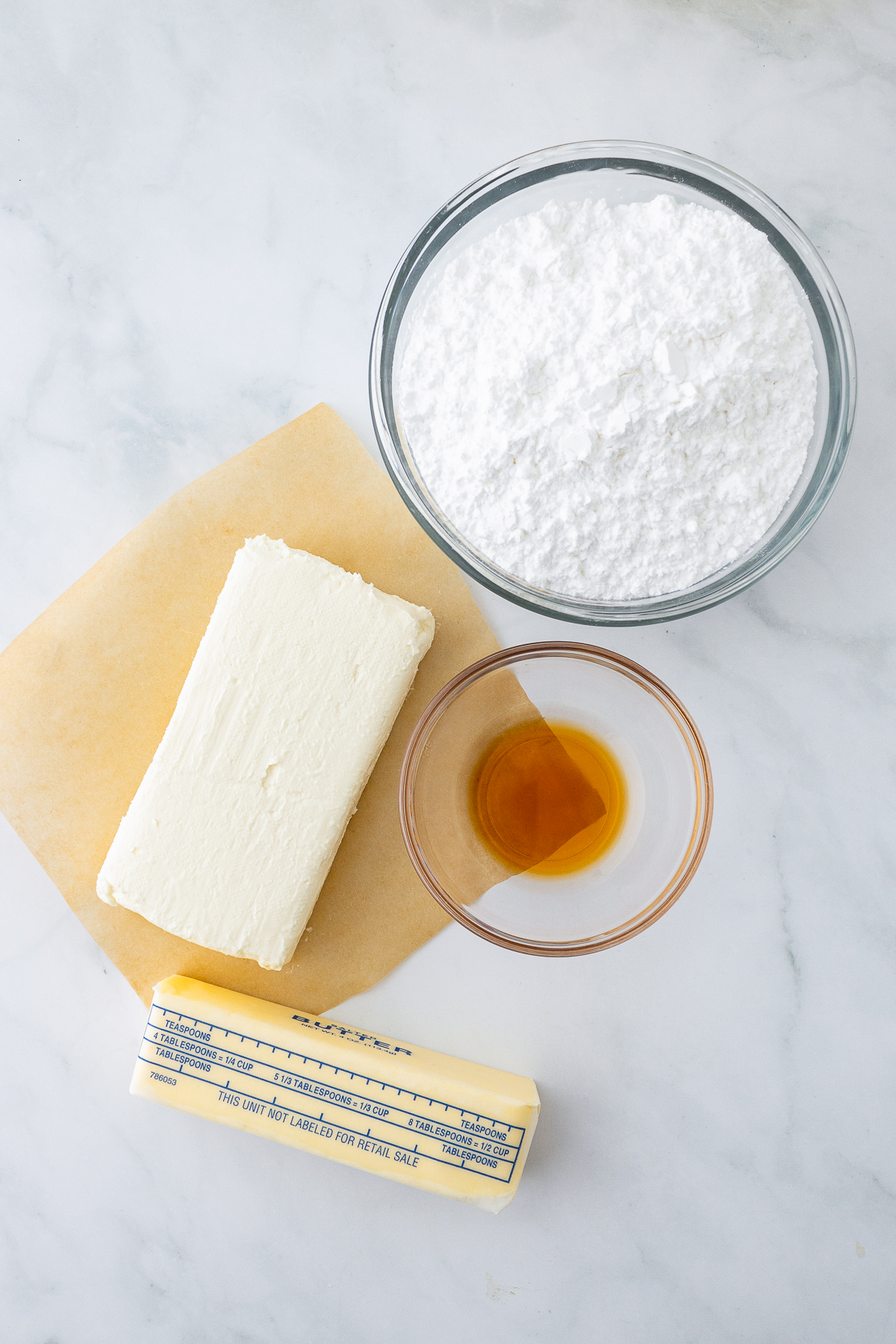 ingredients needed to make the frosting for Banana Bars