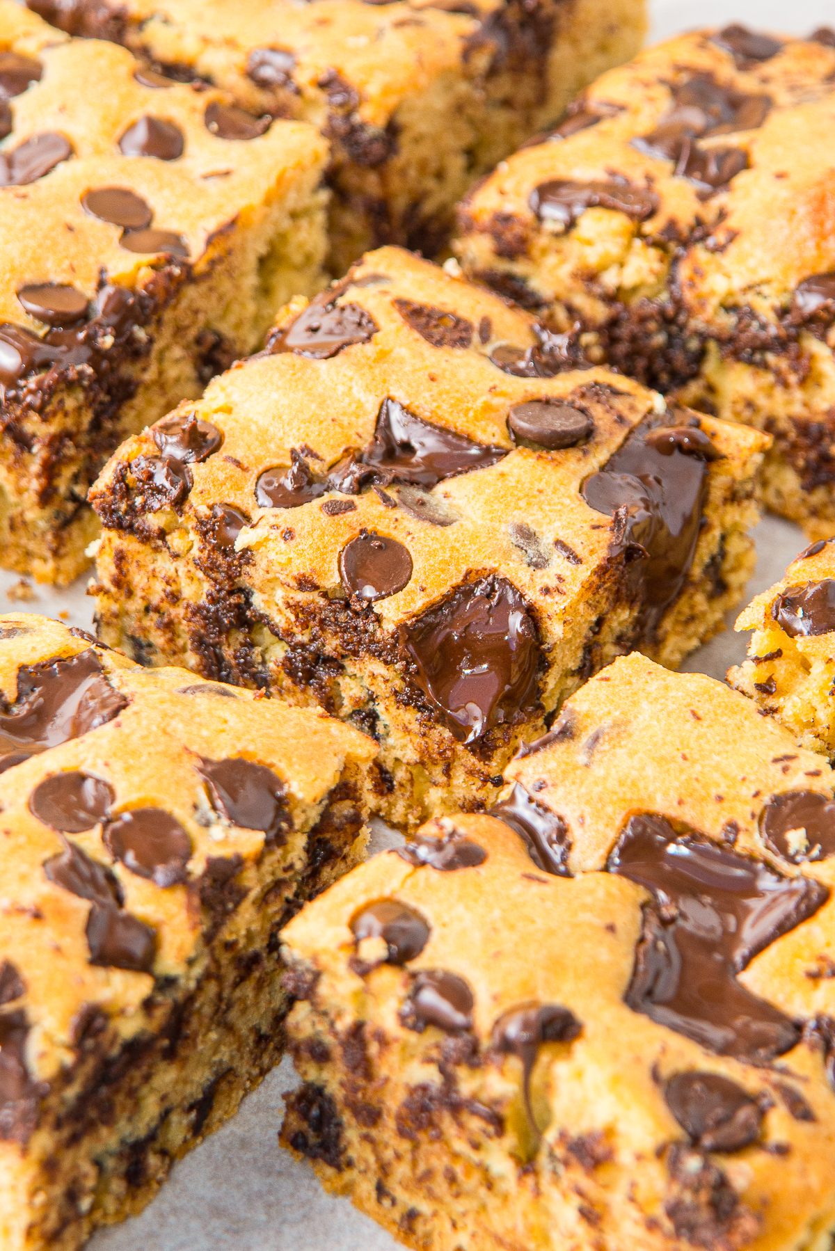 up close image of Chocolate Chip Cookie Bars