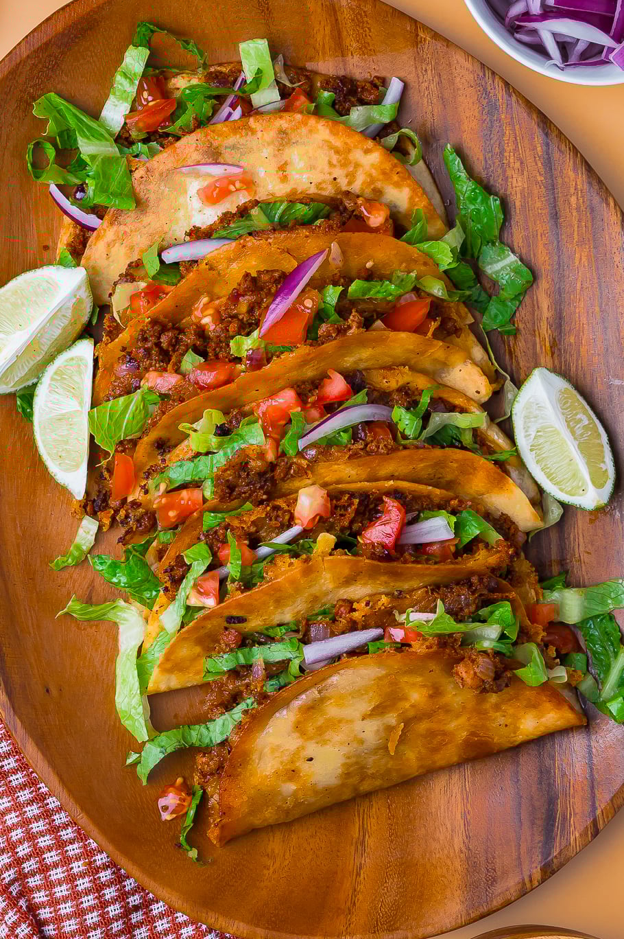overhead image of Crispy Tacos on a platter