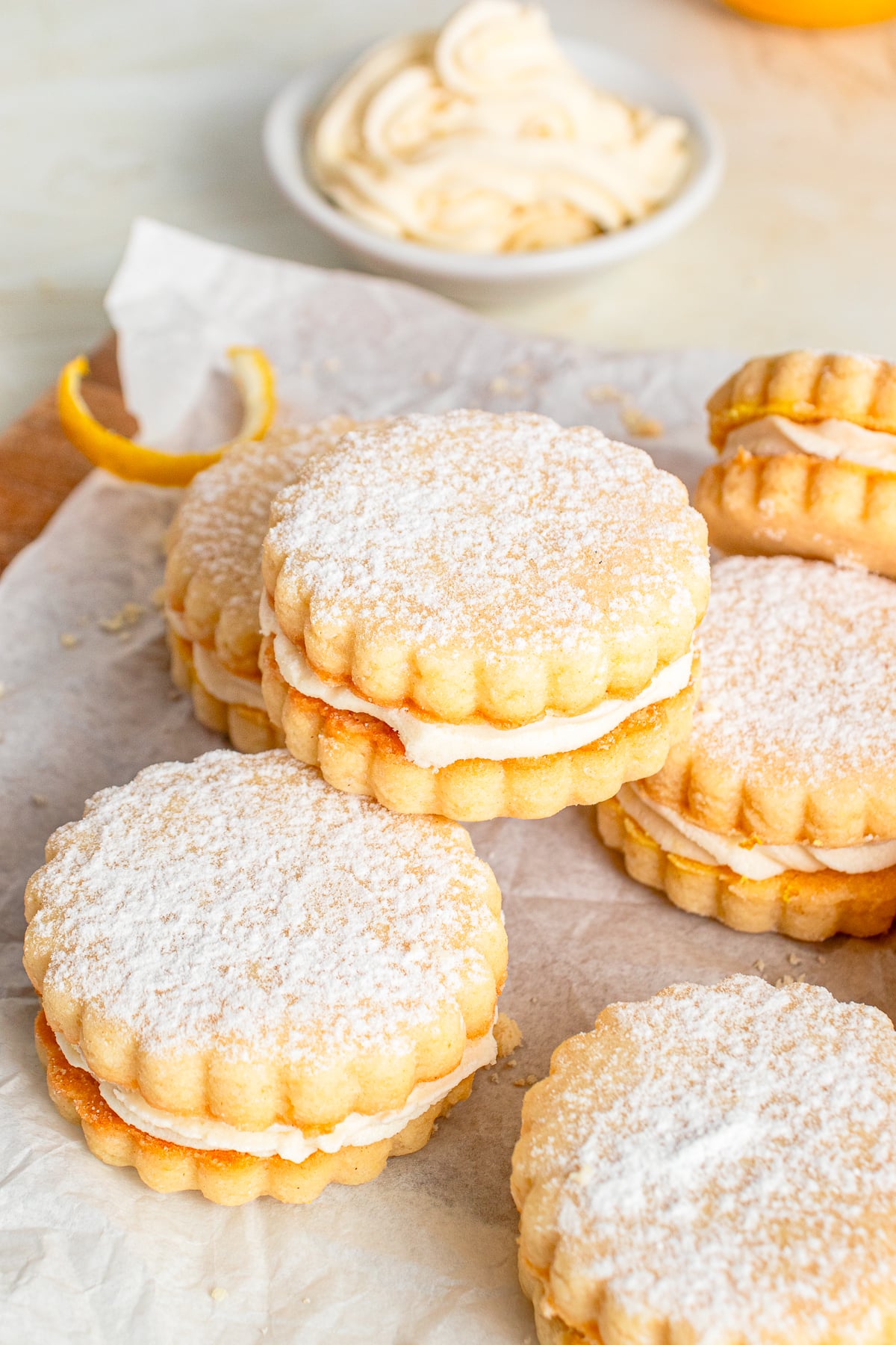 Lemon Sandwich Cookies on parchment paper
