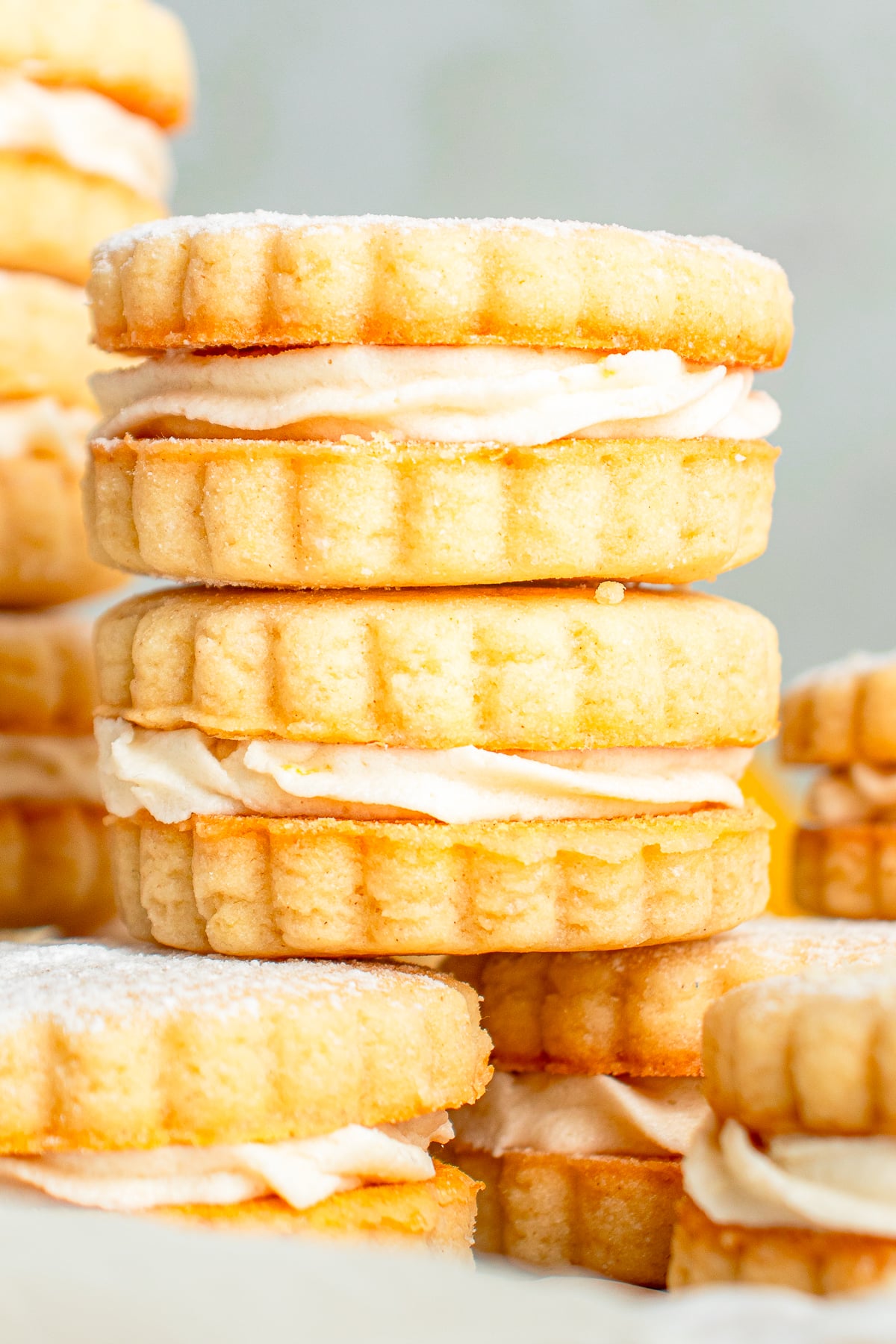 two Lemon Sandwich Cookies stacked on top of each other