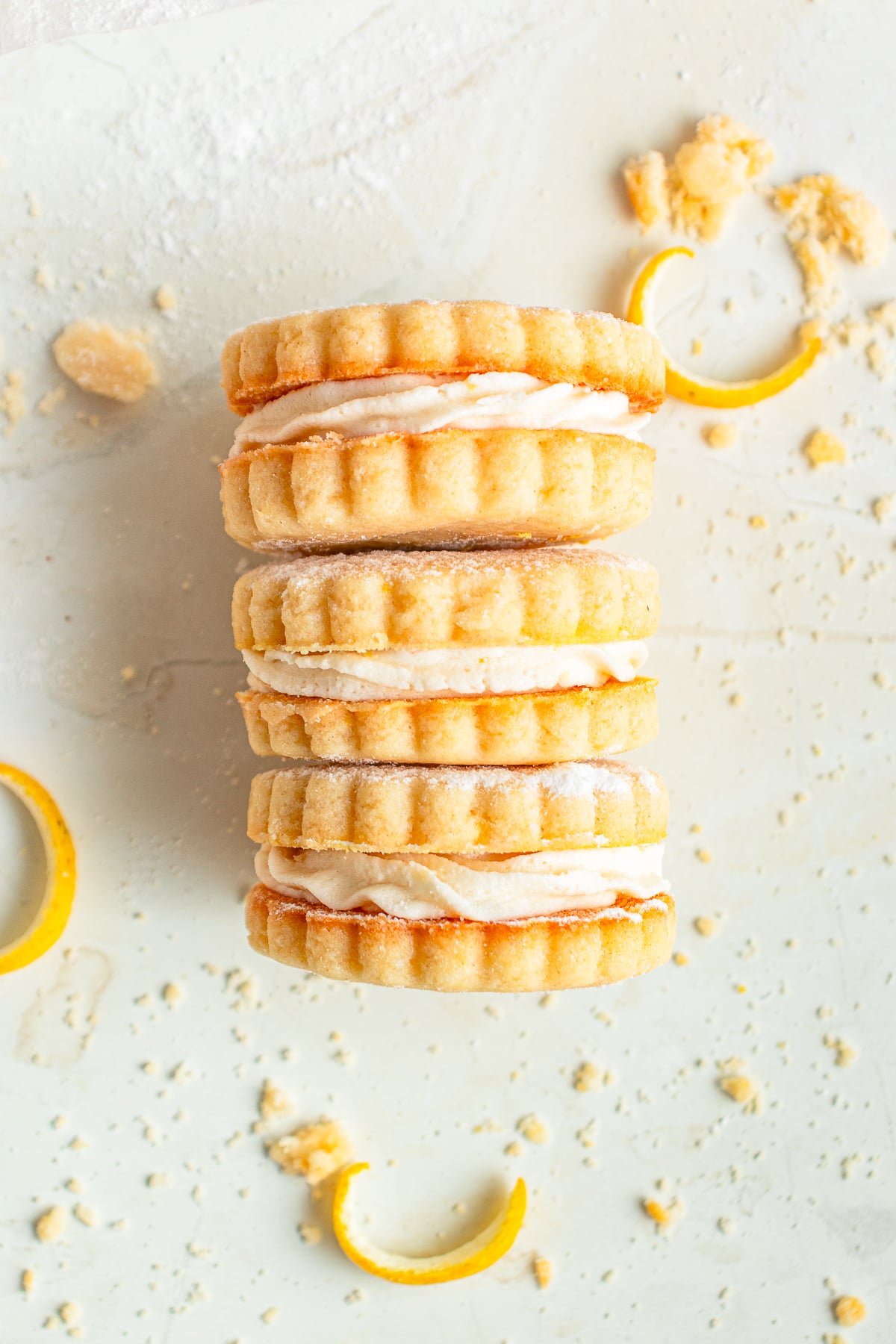 overhead image of 3 Lemon Sandwich Cookies