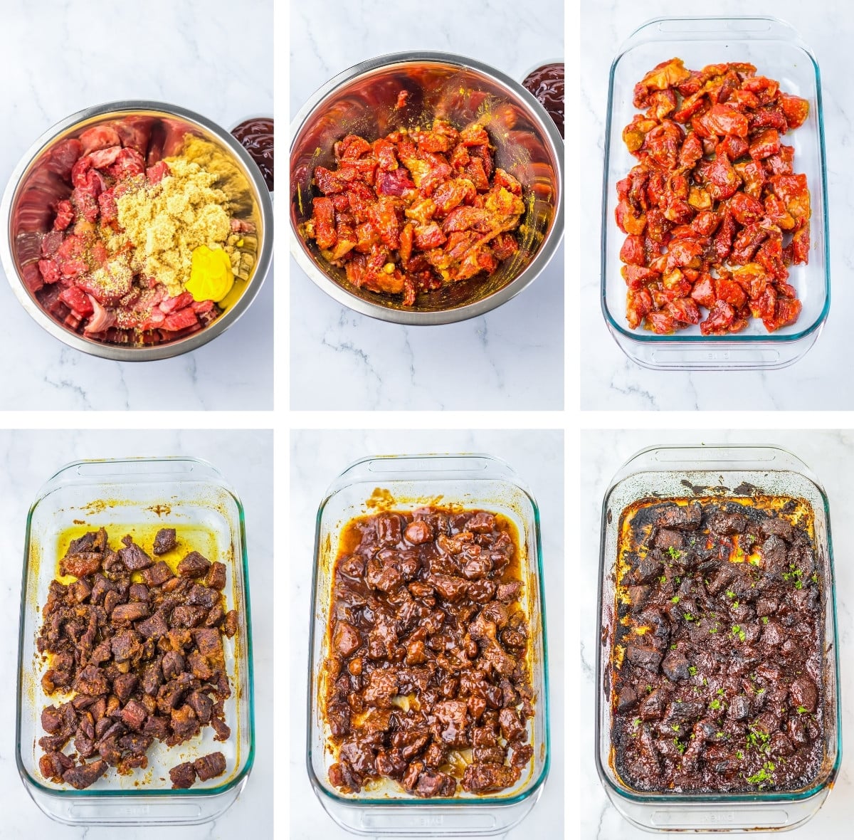 collage of images showing how to make Chuck Roast Burnt Ends