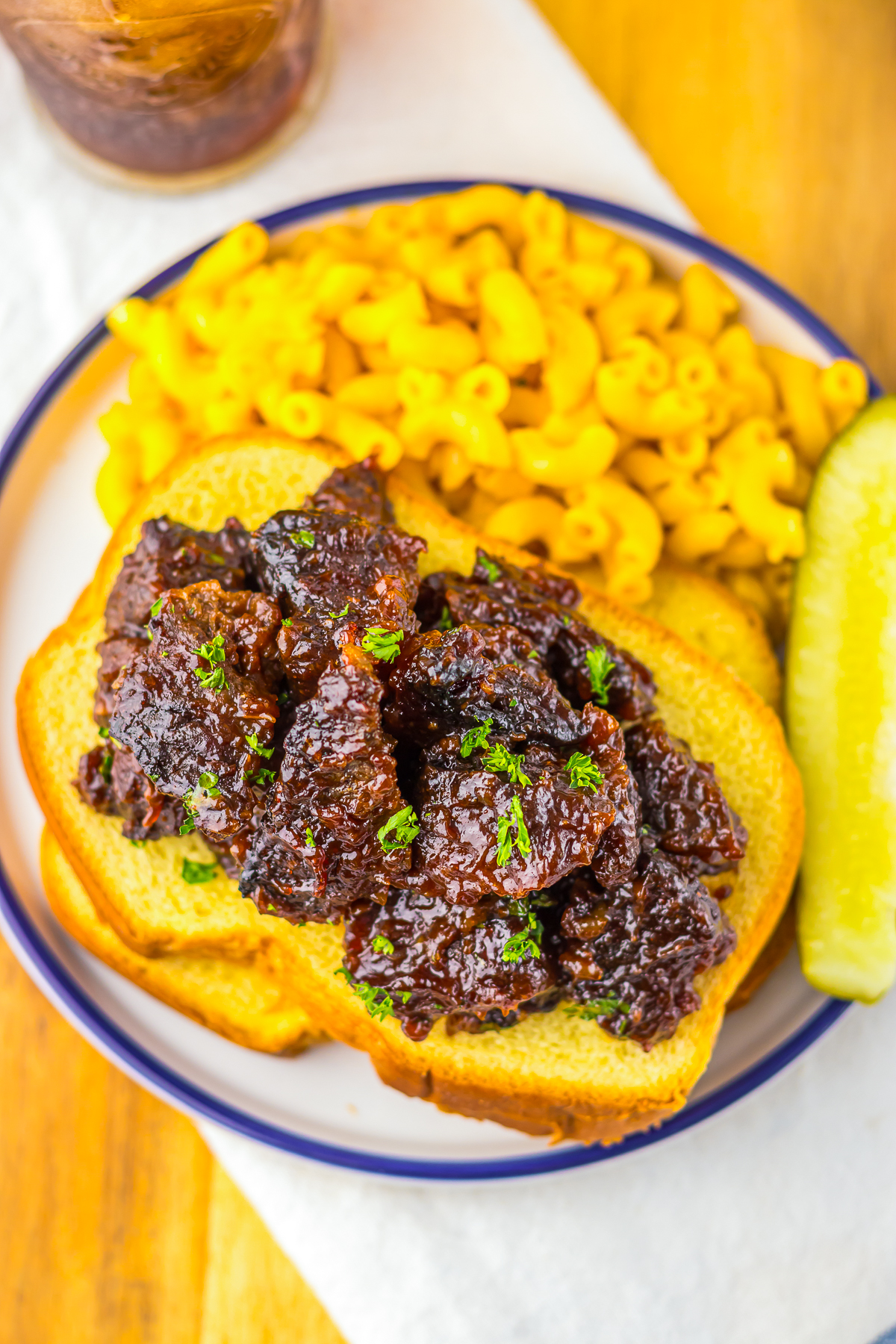overhead image of Chuck Roast Burnt Ends served on a plate