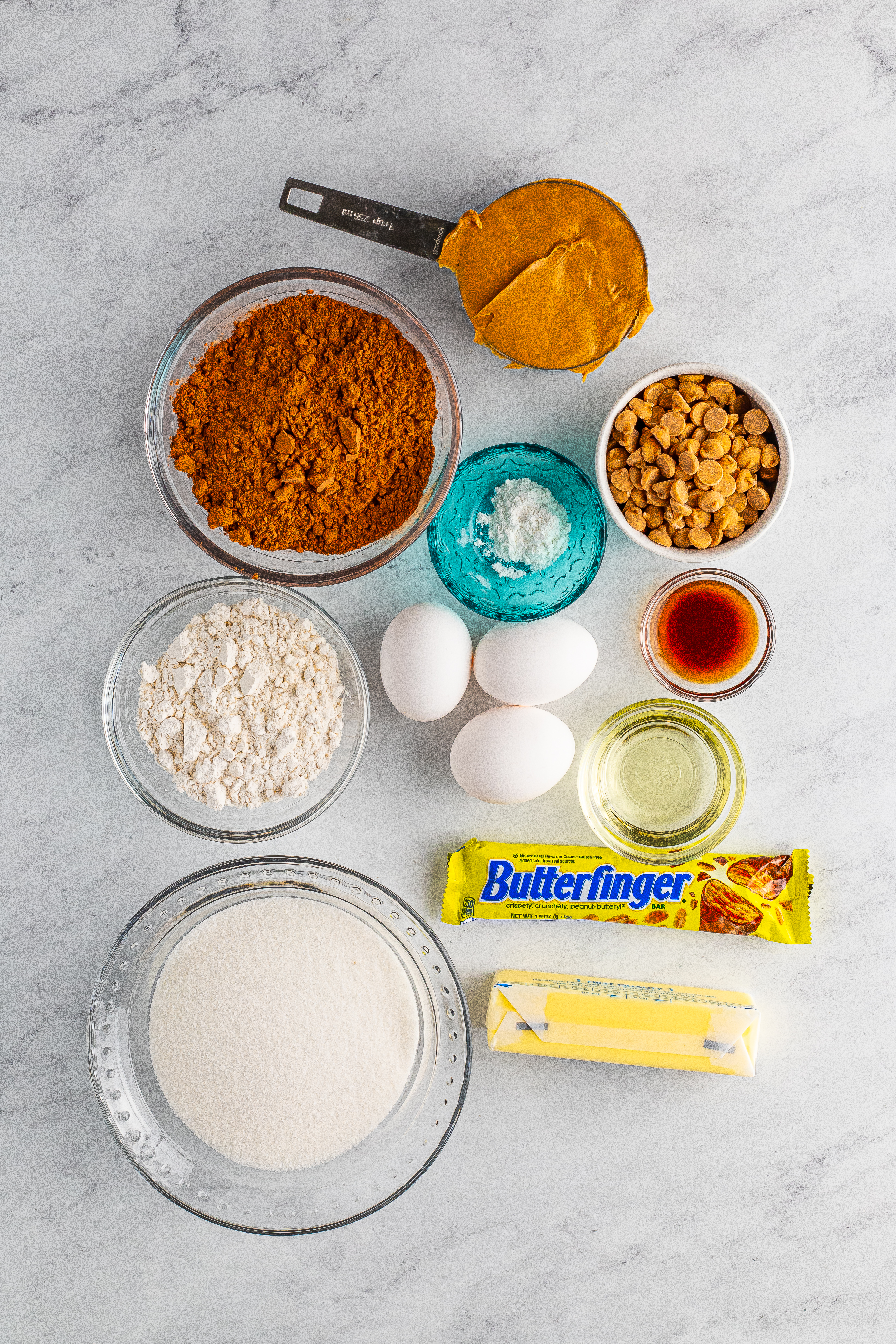 ingredients needed to make Butterfinger Brownies