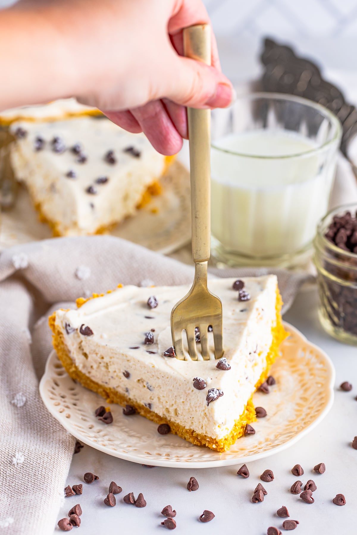 a fork grabbing a bite of Cannoli Pie