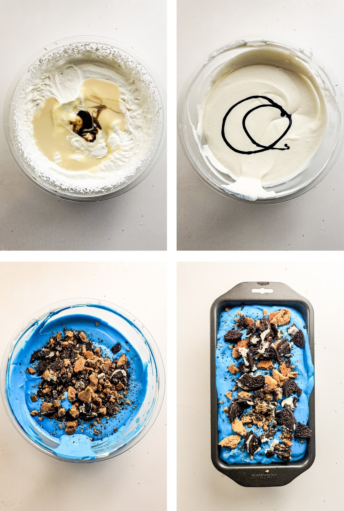 collage of images showing how to make Cookie Monster Ice Cream 
