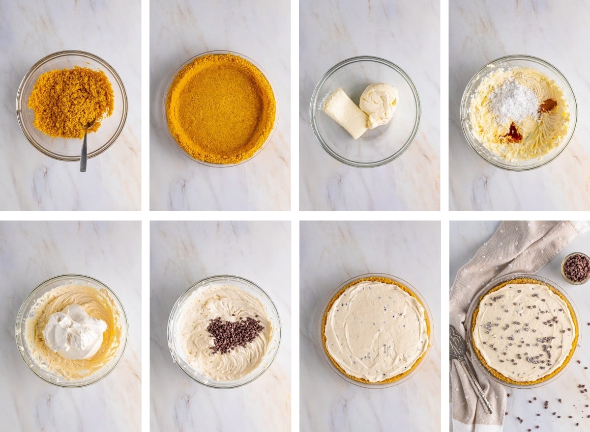 collage of images showing how to make Cannoli Pie