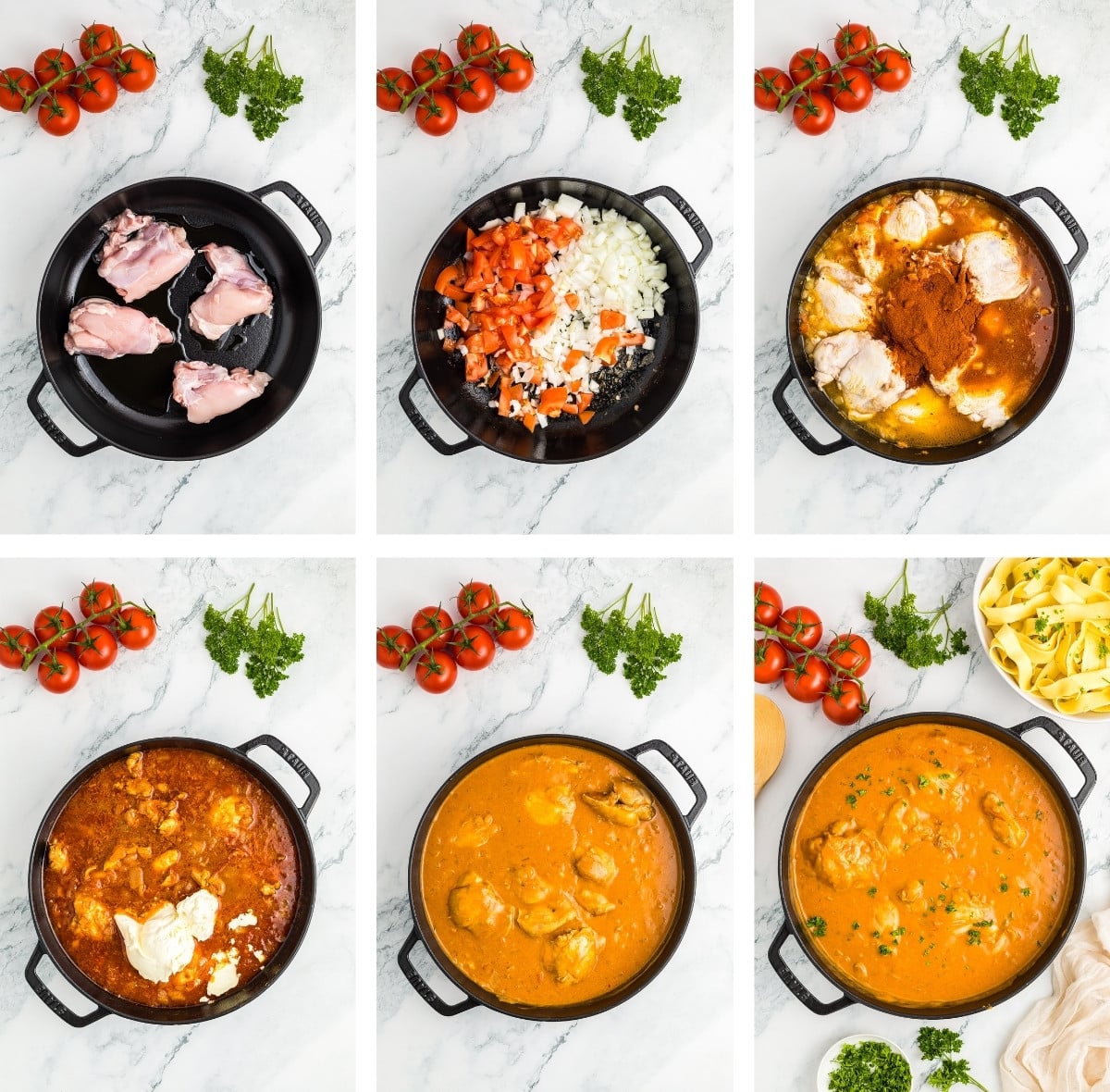 collage of images showing how to make Paprika Chicken