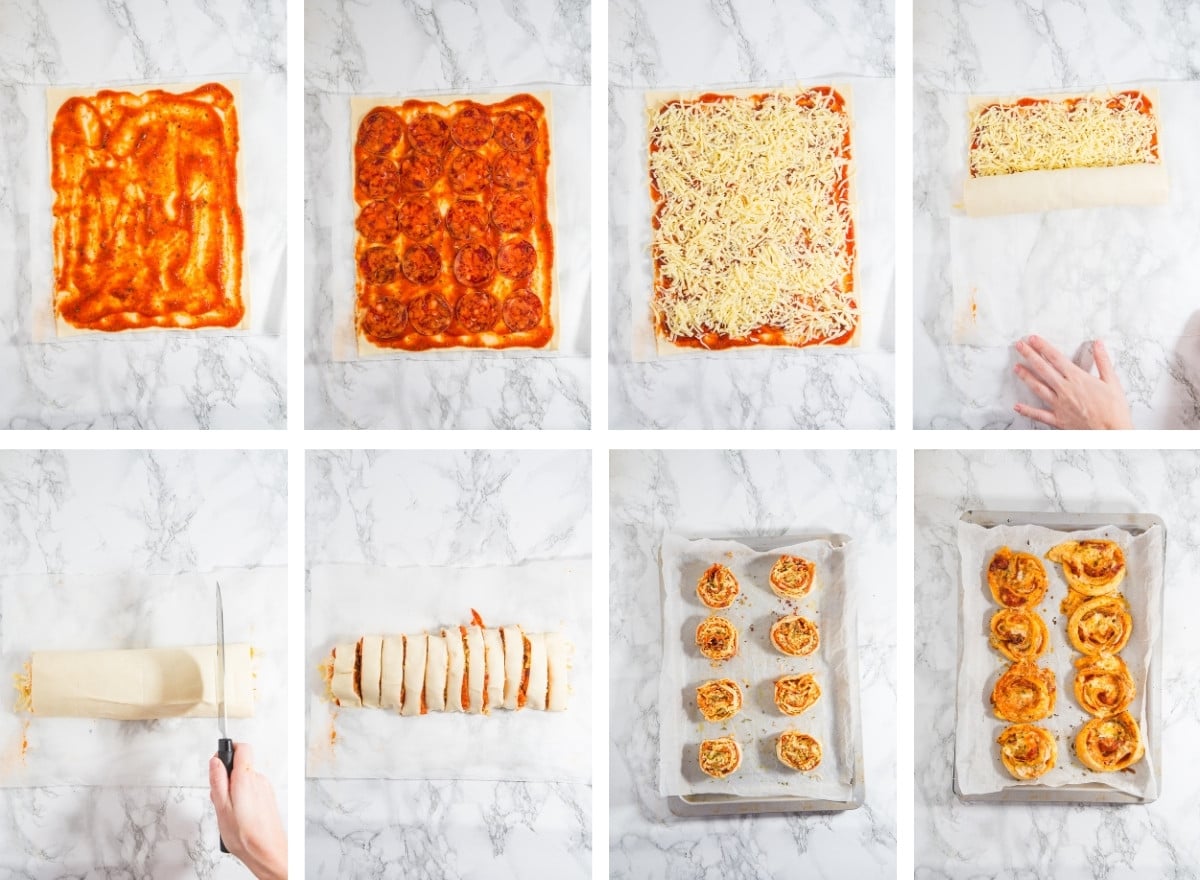 collage of images showing how to make Pepperoni Rolls