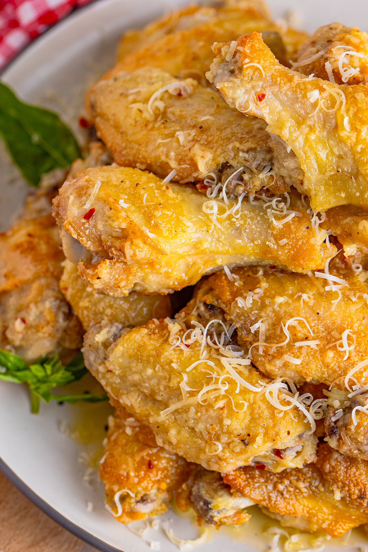 overhead close up image of Garlic Parmesan Hot Wings 