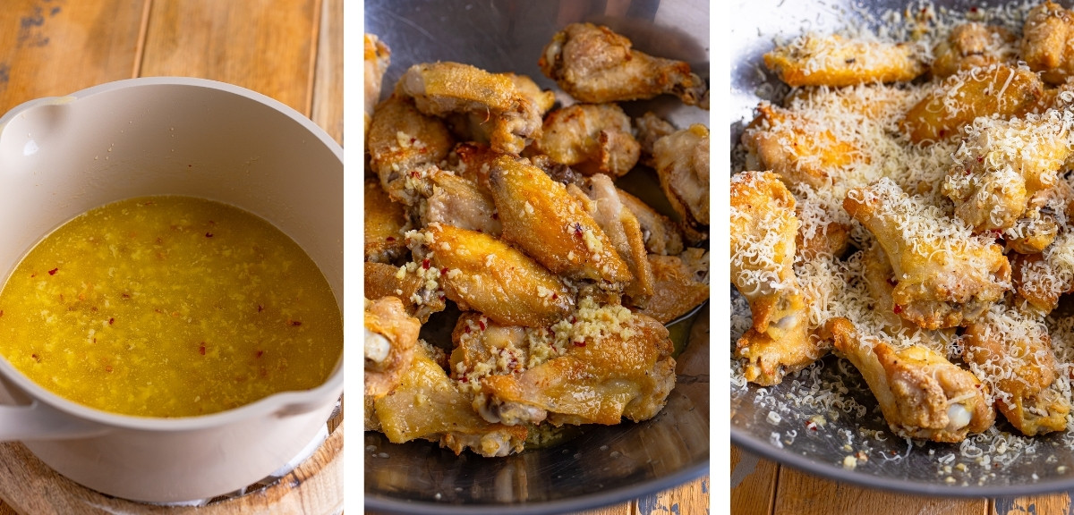 making the sauce for Garlic Parmesan Hot Wings