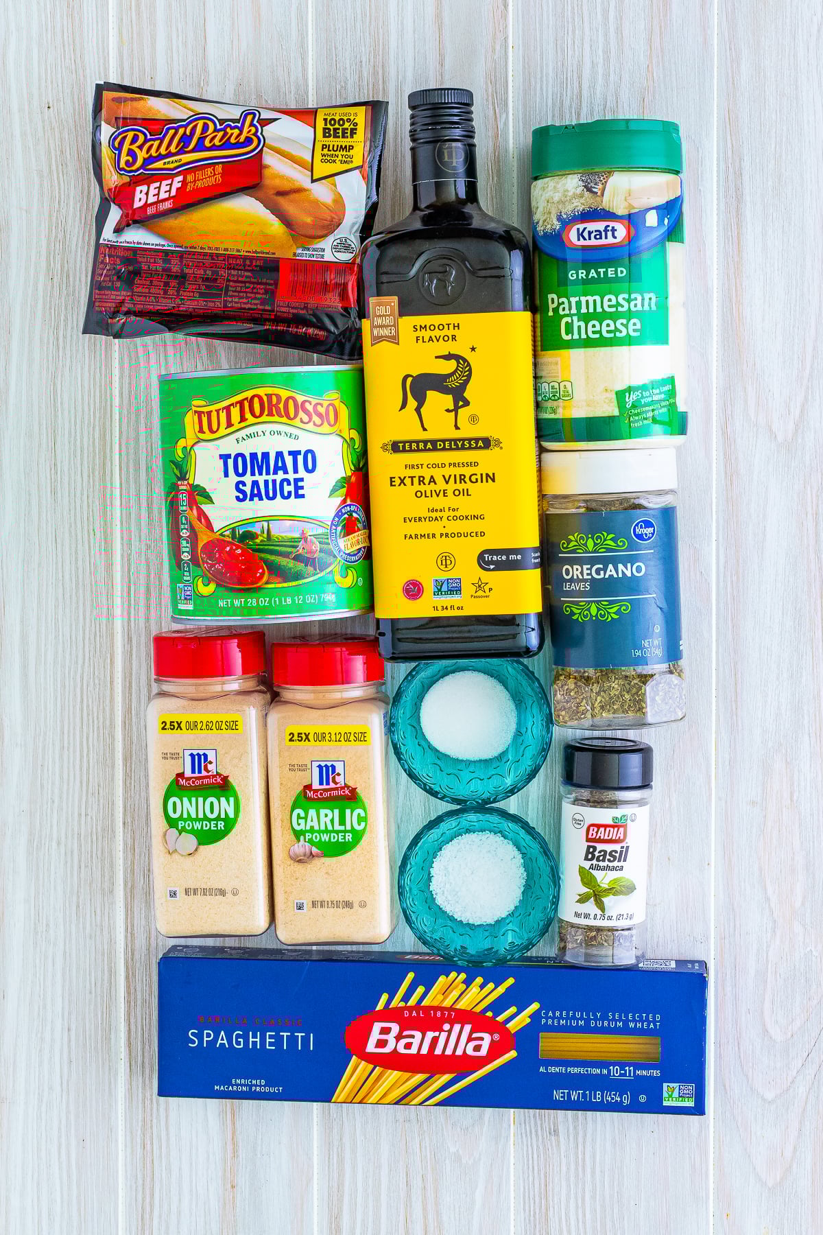 ingredients needed to make Hot Dogs Spaghetti