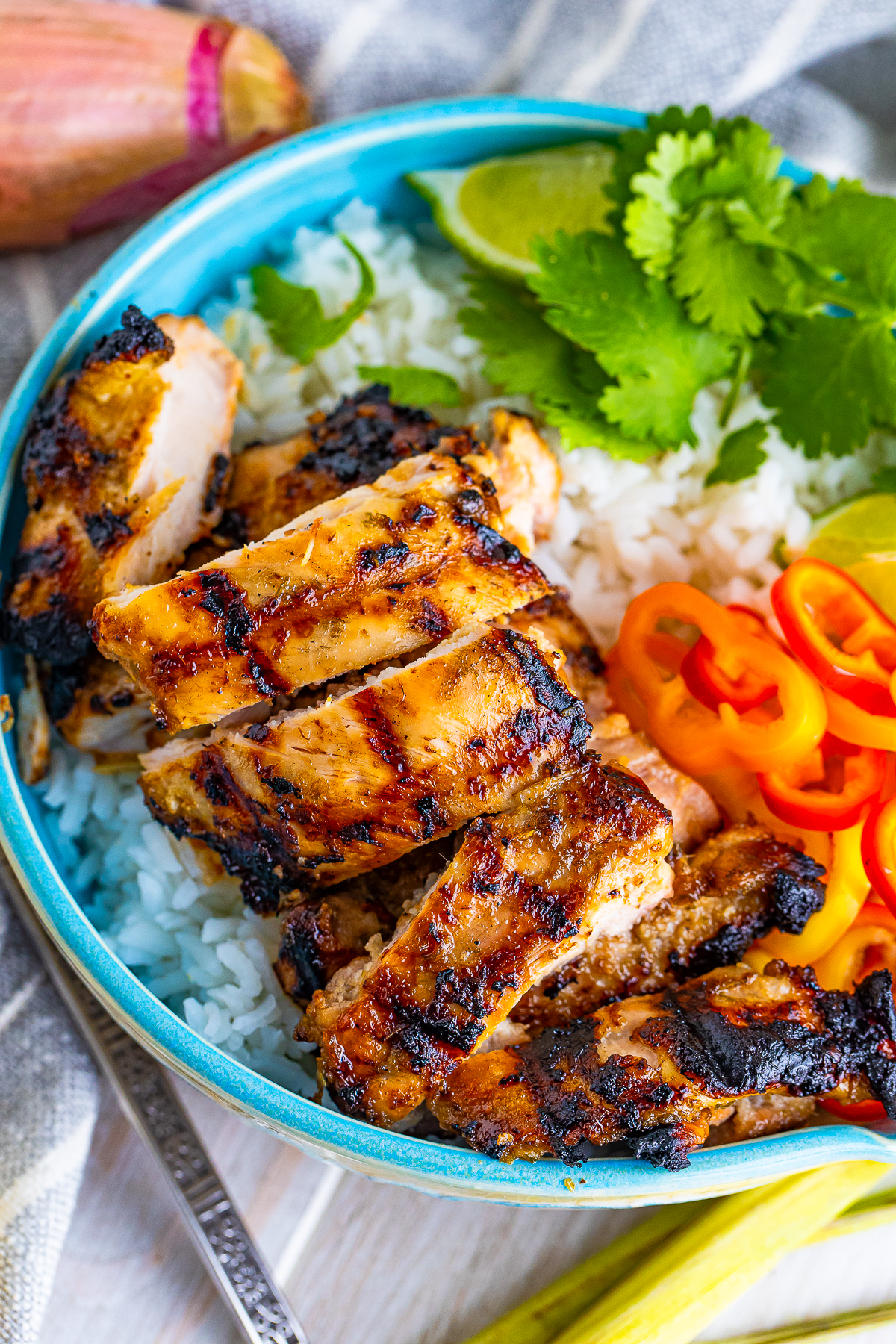 overhead image of cut up Lemongrass Chicken