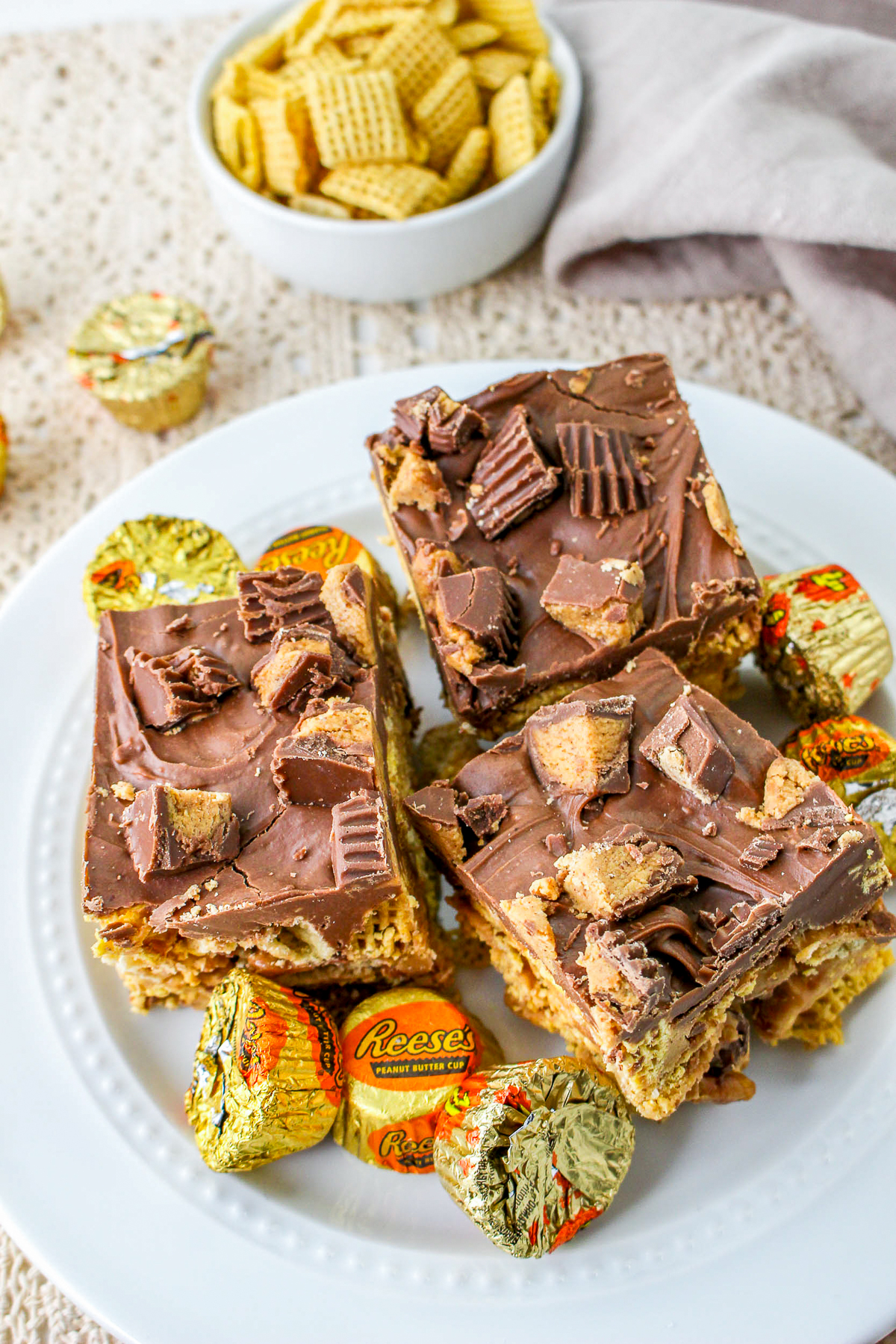 overhead image of Cereal Bars on white plate