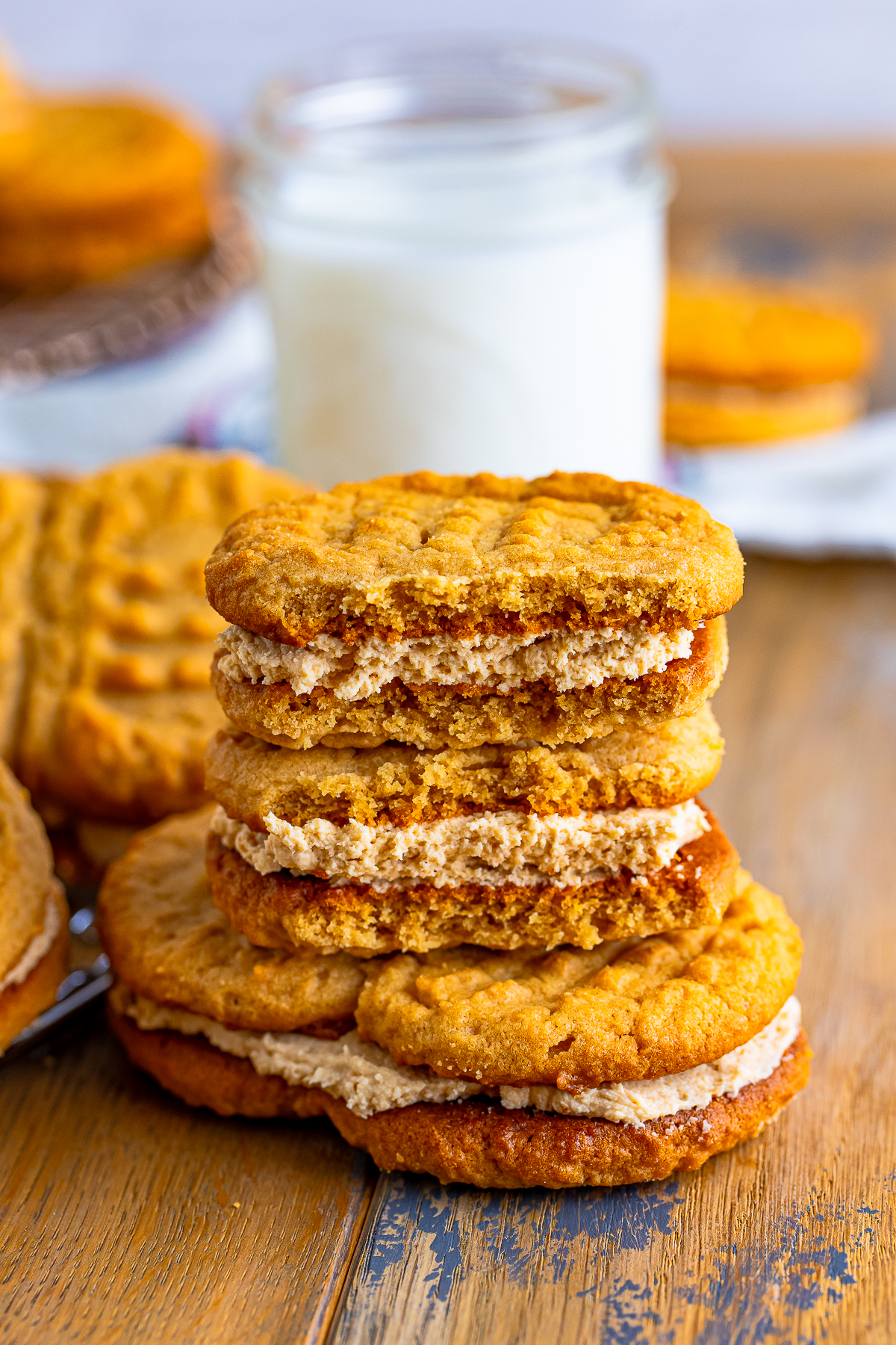 Nutter Butter Cookies stacked on top of each other