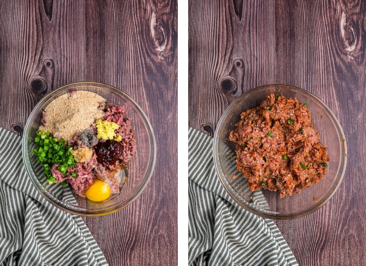 showing how to make the mix for Asian Meatballs