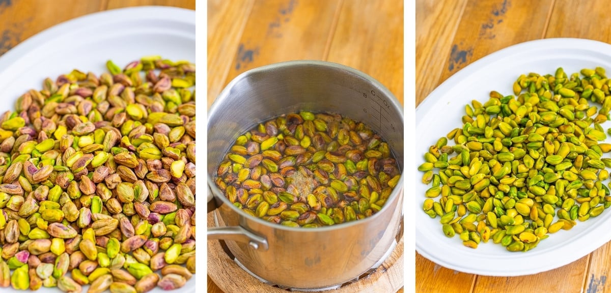 showing the first steps on how to make Pistachio Spread